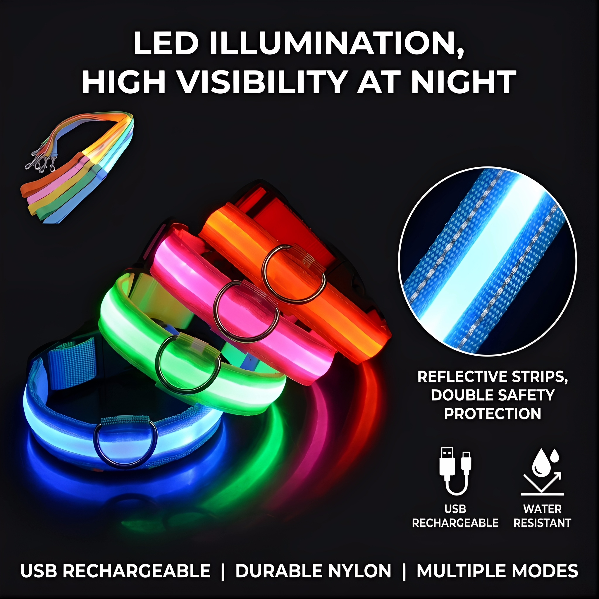 ROADREIGN - Collar LED Elite Glow para perros - Luz nocturna reflectante, impermeable y totalmente ajustable 8
