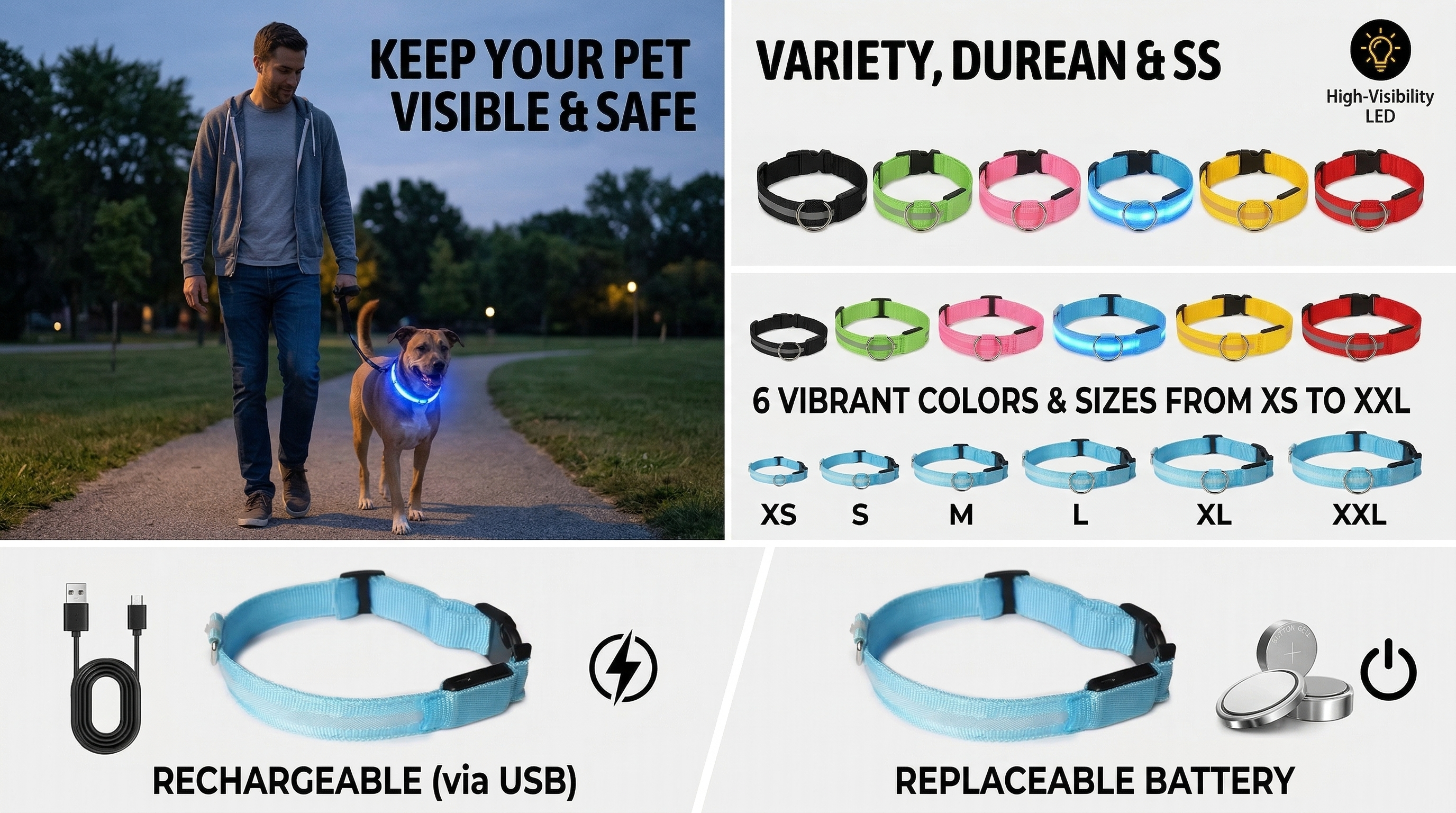 ROADREIGN - Collar LED Elite Glow para perros - Luz nocturna reflectante, impermeable y totalmente ajustable 10