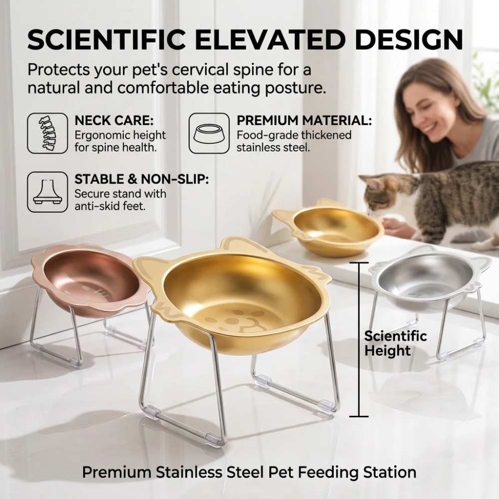 ROADREIGN - Gamelle surélevée anti-vomissements pour animaux de compagnie - Gamelle surélevée antidérapante en acier inoxydable pour une meilleure digestion et une protection du cou, idéale pour les chats et les chiens 1