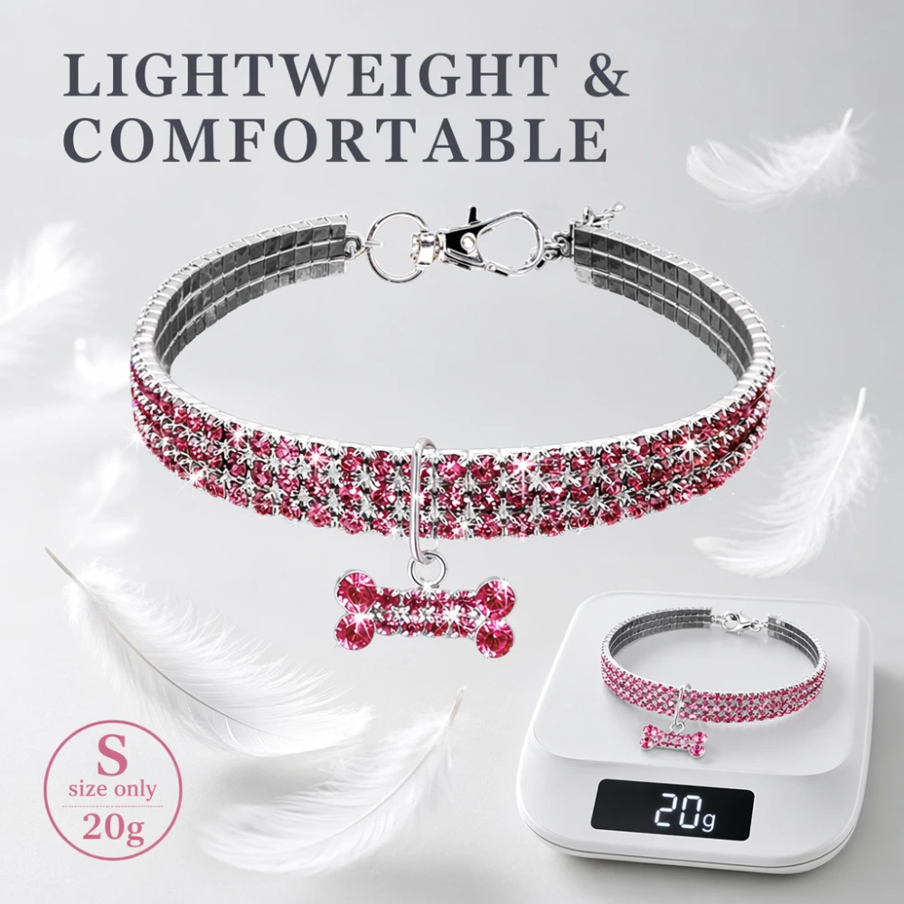 ROADREIGN - Luxurious Rhinestone Dog Collar - Lightweight Comfortable Pet Collar with Bone Pendant, Adjustable Sparkly Collar for Small Dogs & Cats 1