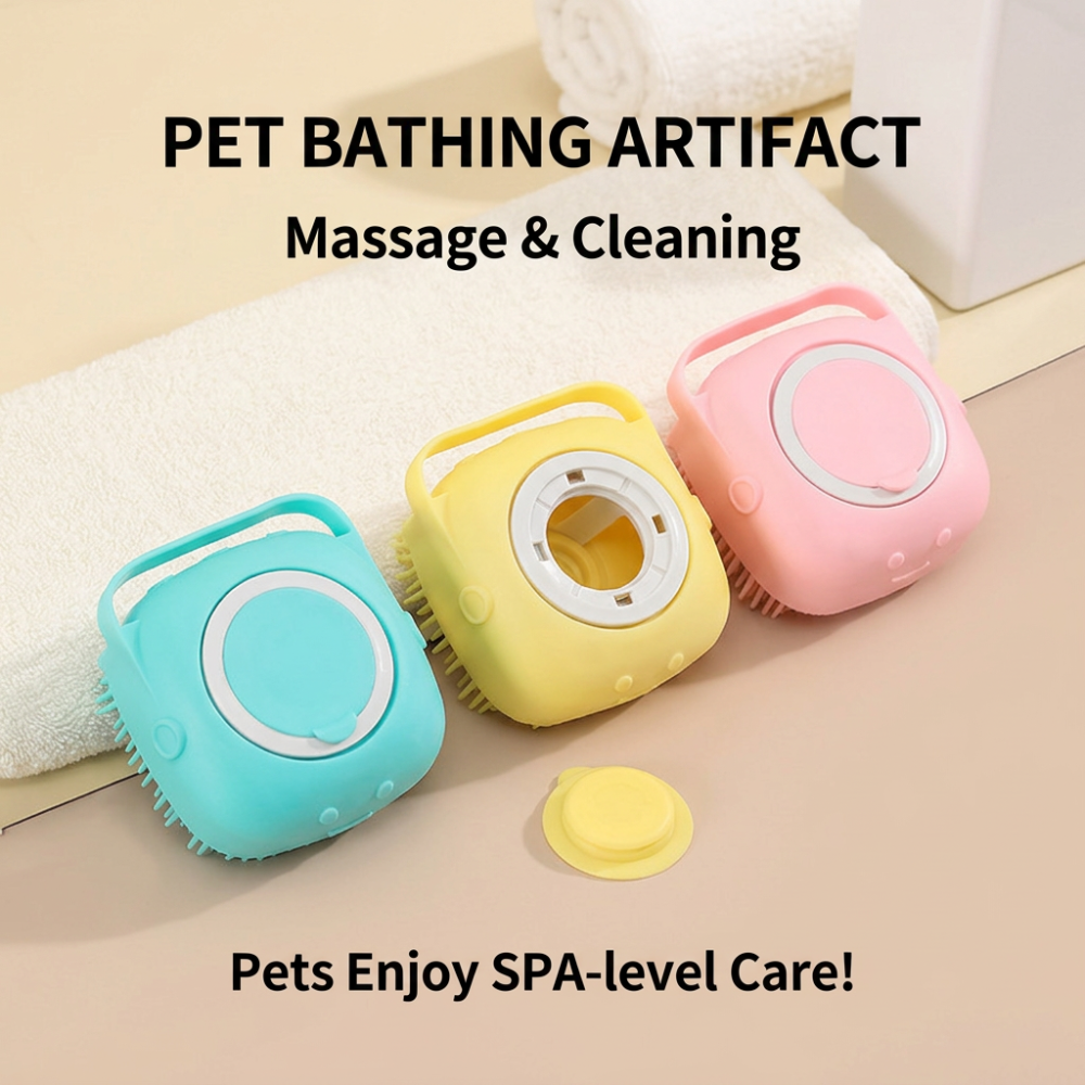 Cepillo de baño Roadreign para perros y gatos, dispensador de champú de silicona suave, cepillo de masaje para el aseo. 1