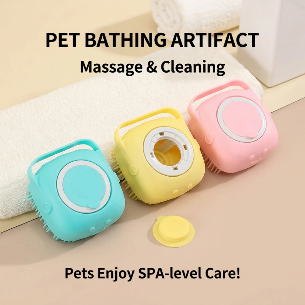 Cepillo de baño Roadreign para perros y gatos, dispensador de champú de silicona suave, cepillo de masaje para el aseo. 1