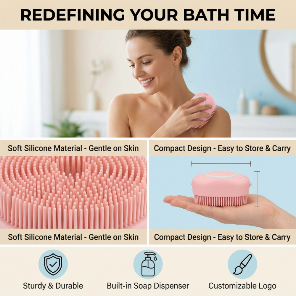 Cepillo de baño Roadreign para perros y gatos, dispensador de champú de silicona suave, cepillo de masaje para el aseo. 3