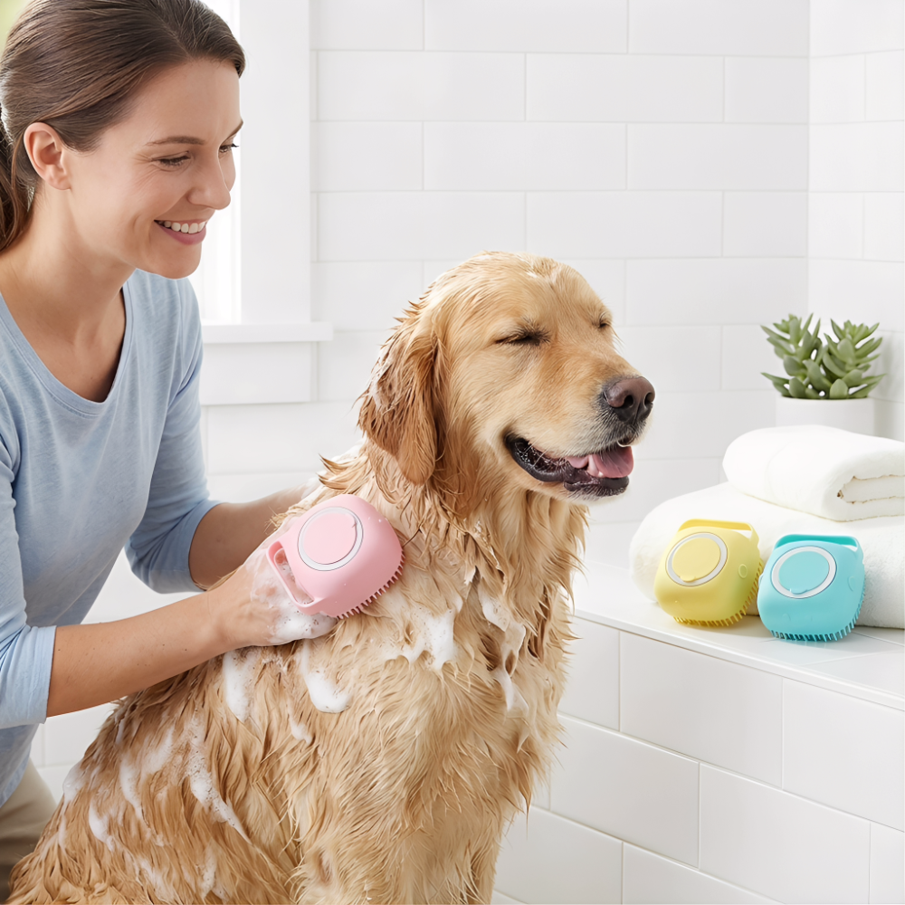 Cepillo de baño Roadreign para perros y gatos, dispensador de champú de silicona suave, cepillo de masaje para el aseo. 4