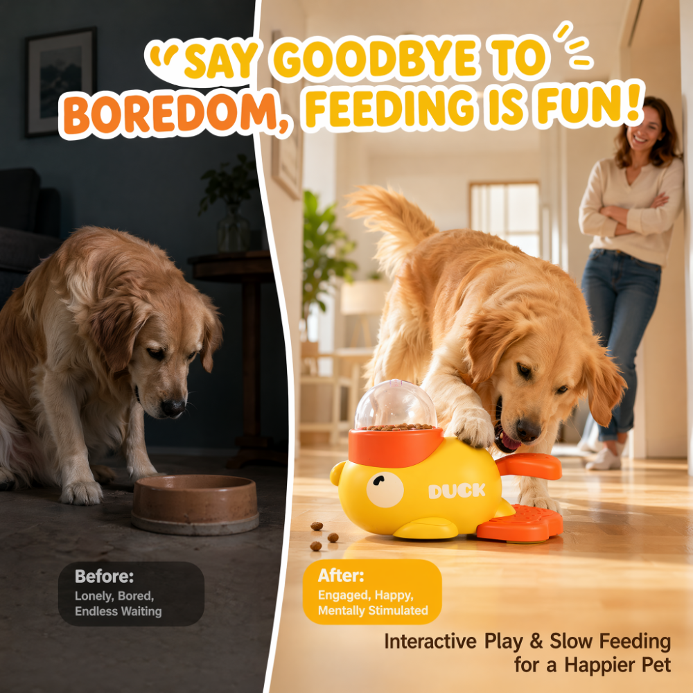 Roadreign - Mangeoire interactive en forme de petit canard adorable – Stimulation cérébrale amusante et saine pour les animaux de compagnie 3