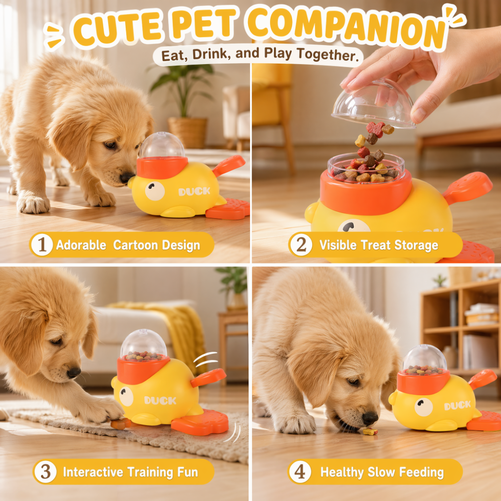 Roadreign - Mangeoire interactive en forme de petit canard adorable – Stimulation cérébrale amusante et saine pour les animaux de compagnie 6