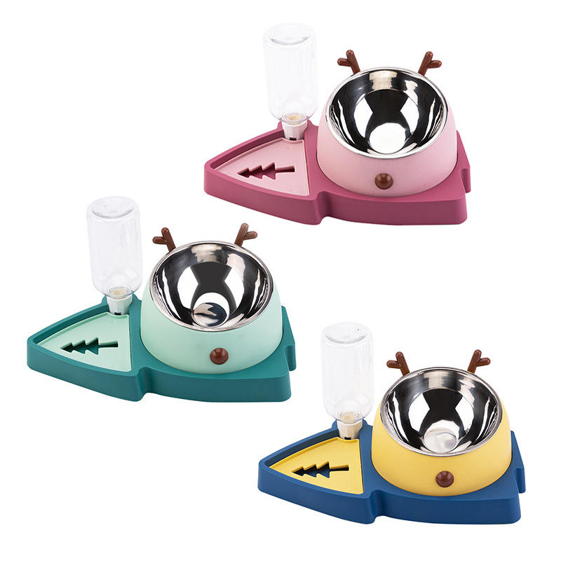ROADREIGN - Feestelijke kerstboom 3-in-1 dierendiner - Automatische waterdispenser en dubbele voerbakset 3