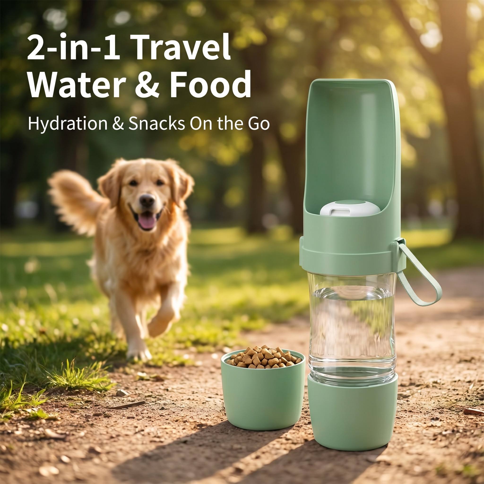 ROADREIGN 2-in-1 multifunctionele reisdrinkfles voor huisdieren (hond en kat), plastic drinkfles voor huisdieren, draagbaar, grote capaciteit, afneembaar 2