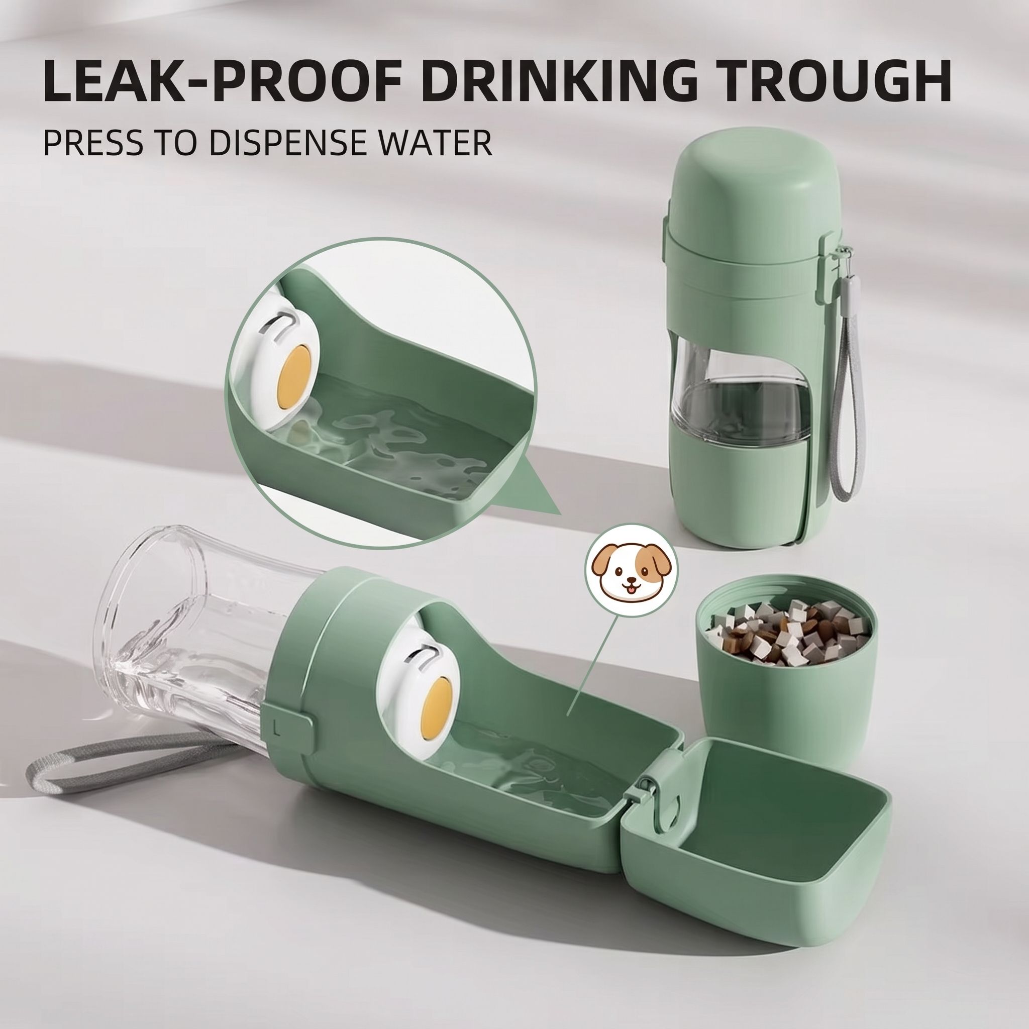 ROADREIGN 2-in-1 multifunctionele reisdrinkfles voor huisdieren (hond en kat), plastic drinkfles voor huisdieren, draagbaar, grote capaciteit, afneembaar 4