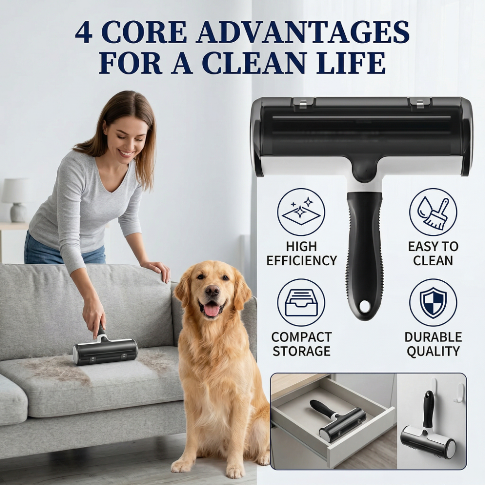 ROADREIGN-Pet Hair Remover Roller Brush, Reusable Self-Cleaning Lint Brush with Removable Solid ABS Handle 5