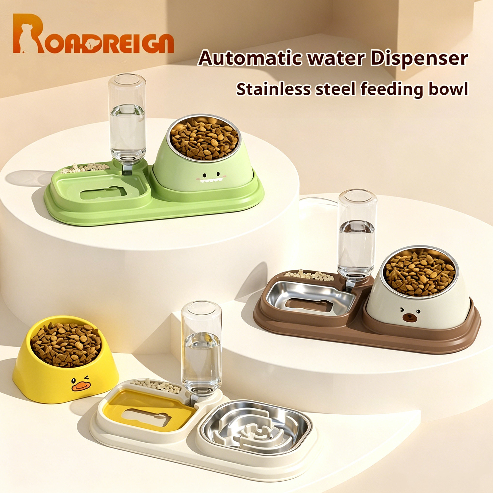 ROADREIGN - Ergonomische 3-in-1 voerbakset voor huisdieren: voorkom nekklachten en een opgeblazen gevoel met slow feeder 1