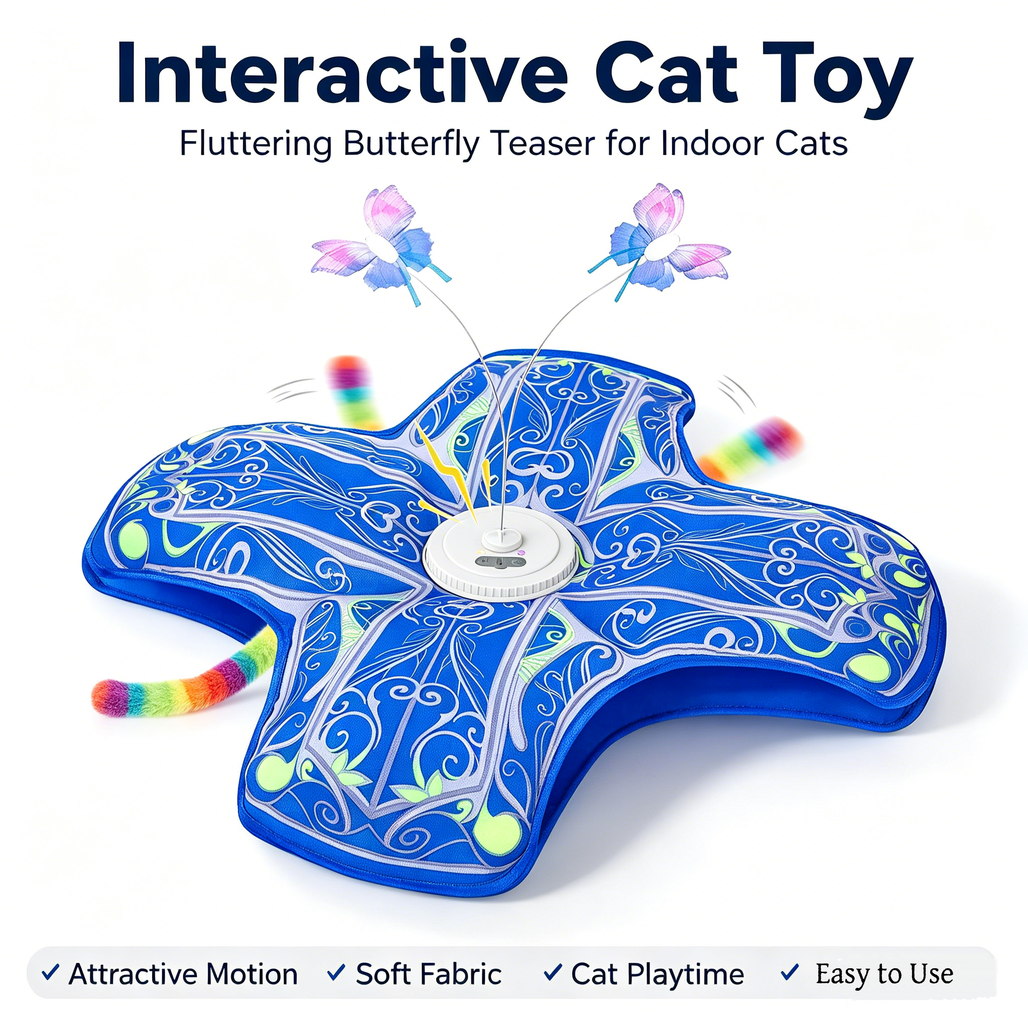 ROADREIGN - Oplaadbare, interactieve kattenspeelmat met aanraakactivering | Verstoppertje spelen met fladderende vlinders, een leuk speeltje om verveling bij binnenkatten tegen te gaan. 1