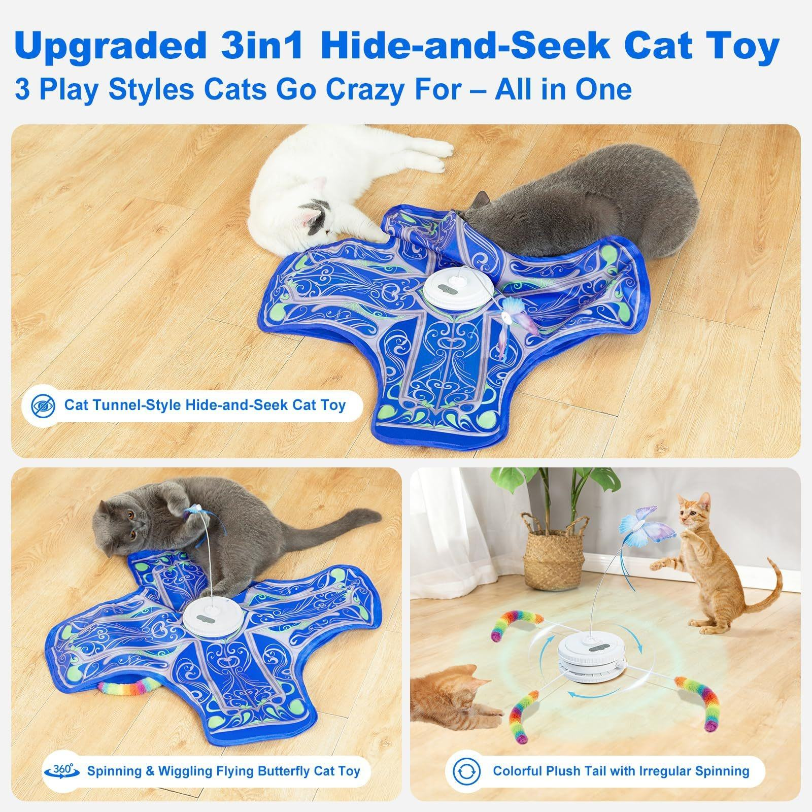 ROADREIGN - Oplaadbare, interactieve kattenspeelmat met aanraakactivering | Verstoppertje spelen met fladderende vlinders, een leuk speeltje om verveling bij binnenkatten tegen te gaan. 2