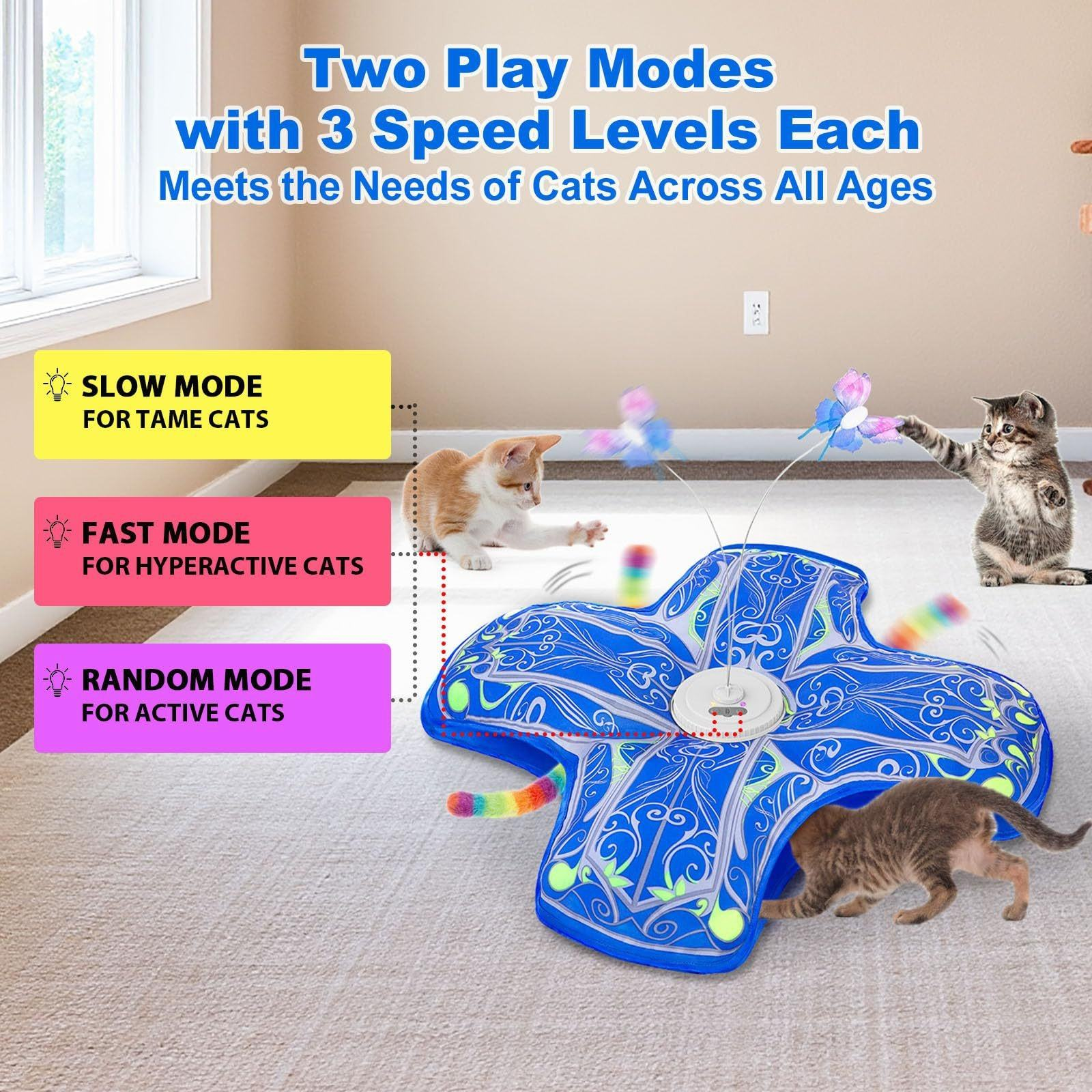 ROADREIGN - Oplaadbare, interactieve kattenspeelmat met aanraakactivering | Verstoppertje spelen met fladderende vlinders, een leuk speeltje om verveling bij binnenkatten tegen te gaan. 4
