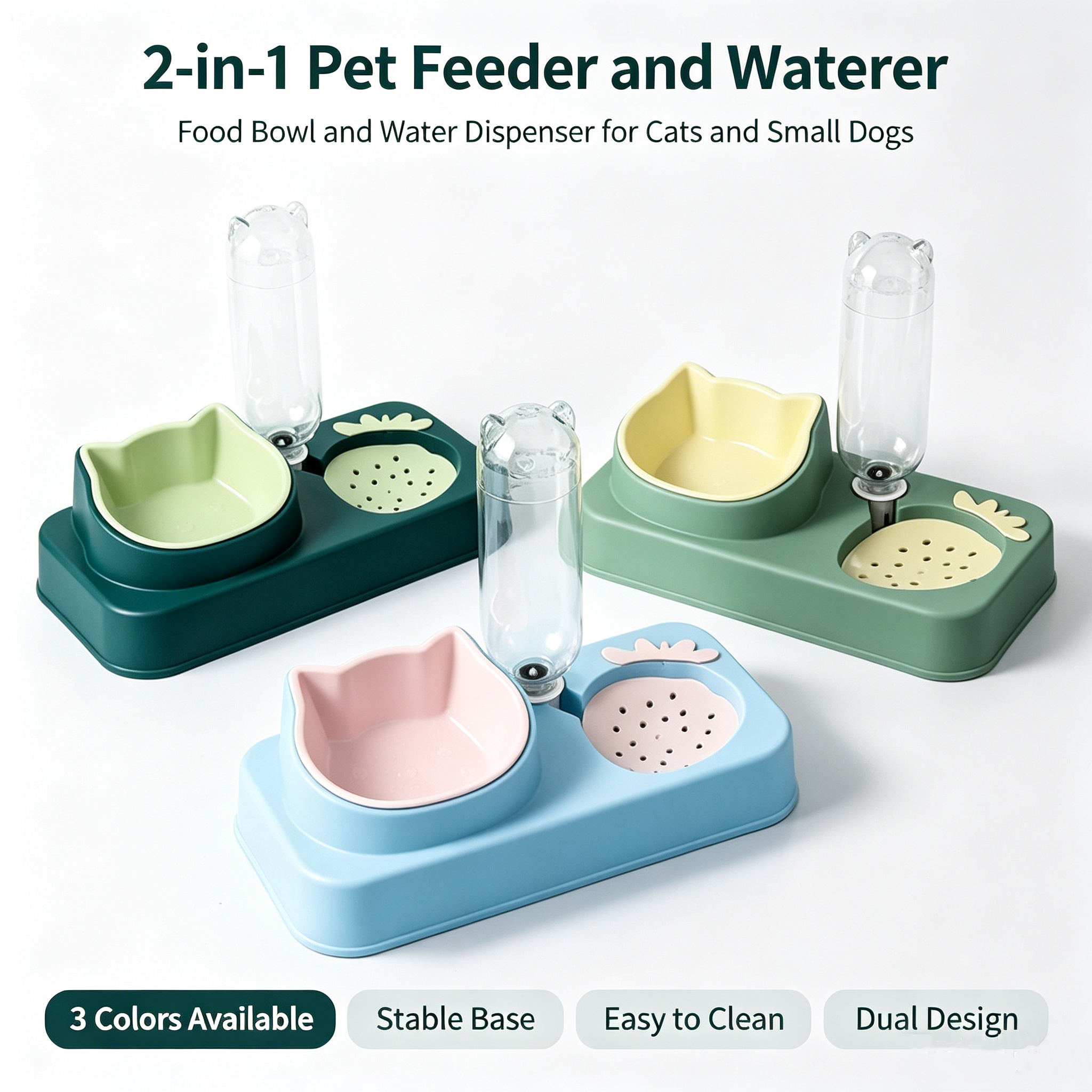 ROADREIGN - Gamelle double en forme de chat avec distributeur d'eau automatique | Base stable et facile à nettoyer pour chats d'intérieur et petits chiens 1
