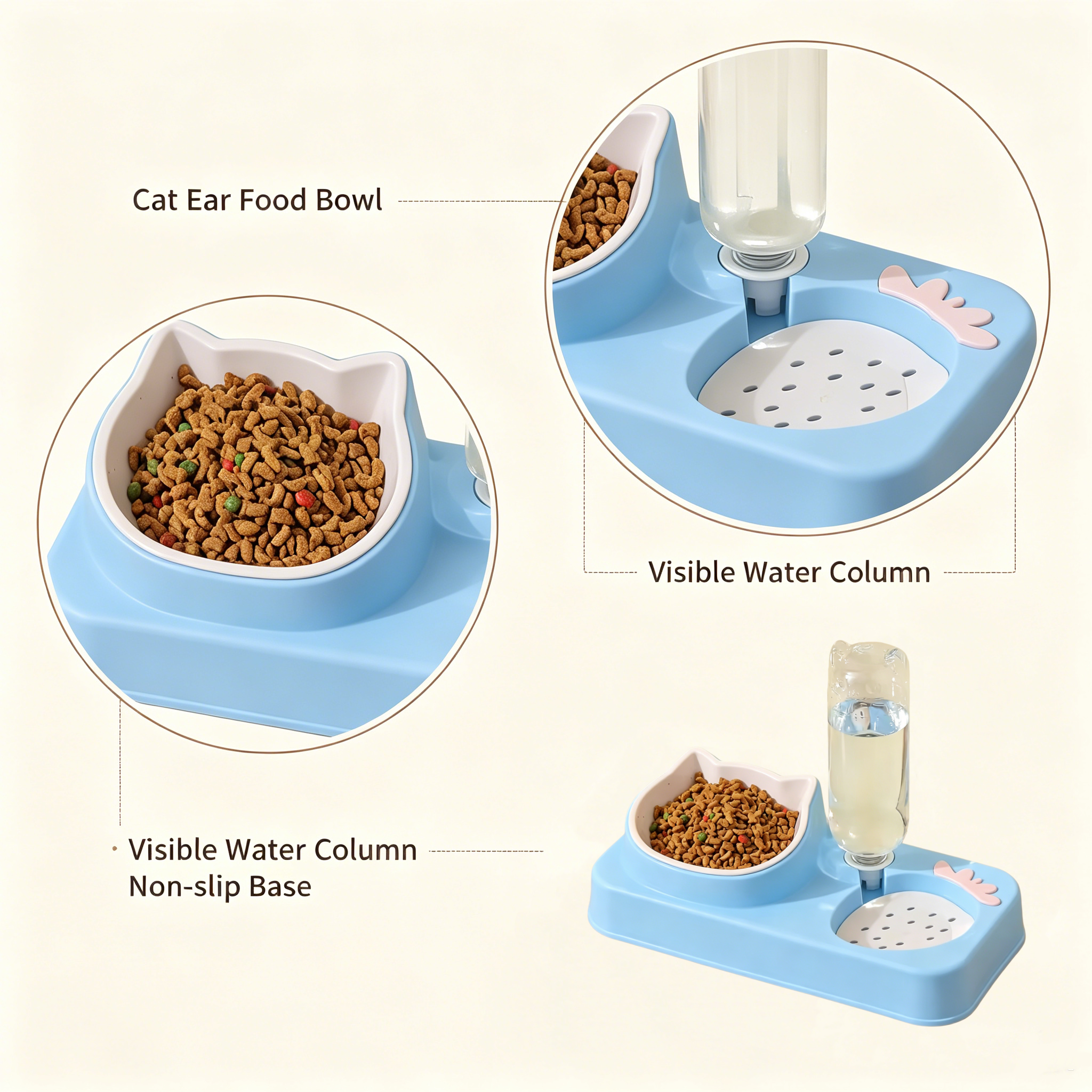 ROADREIGN - Gamelle double en forme de chat avec distributeur d'eau automatique | Base stable et facile à nettoyer pour chats d'intérieur et petits chiens 2