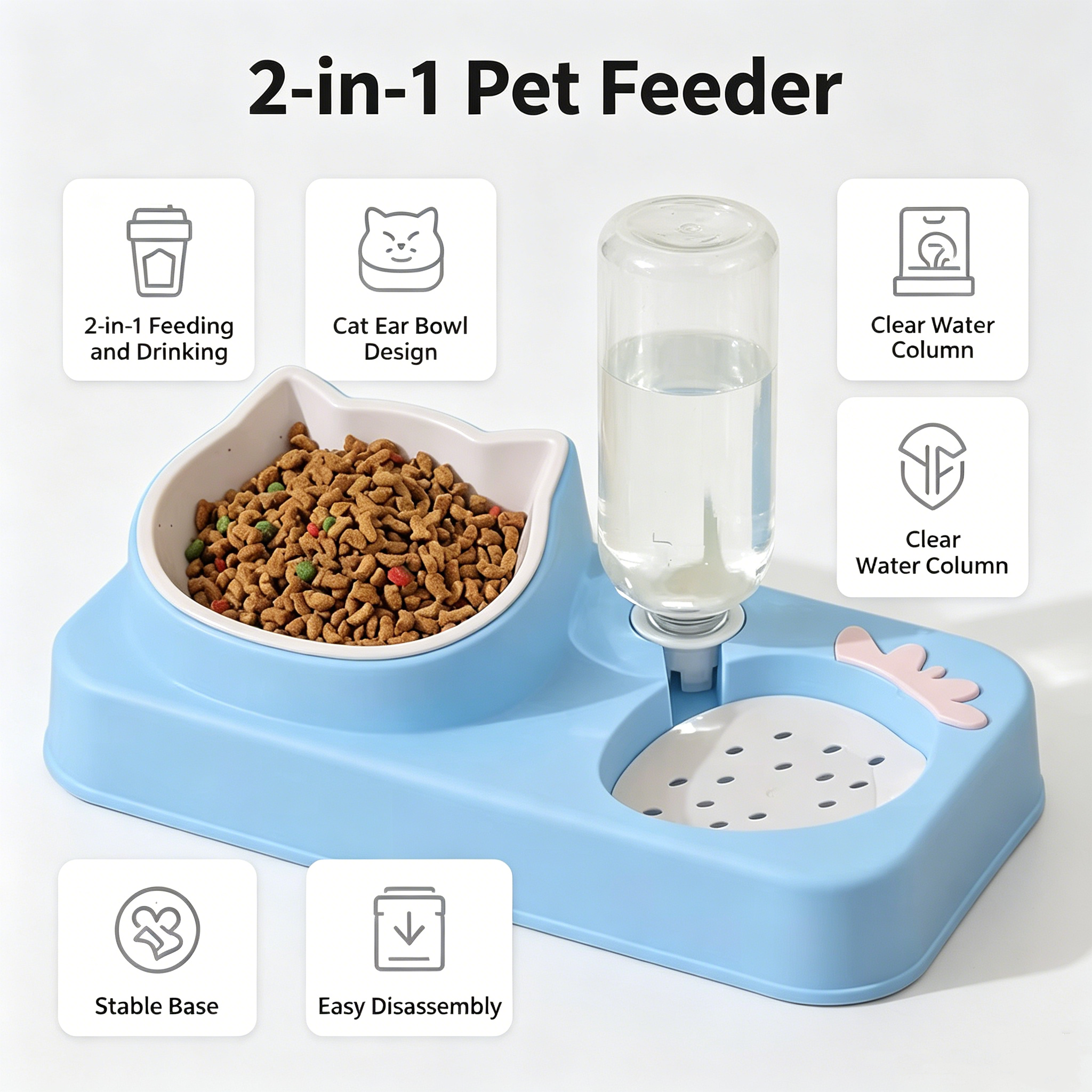 ROADREIGN - Gamelle double en forme de chat avec distributeur d'eau automatique | Base stable et facile à nettoyer pour chats d'intérieur et petits chiens 3