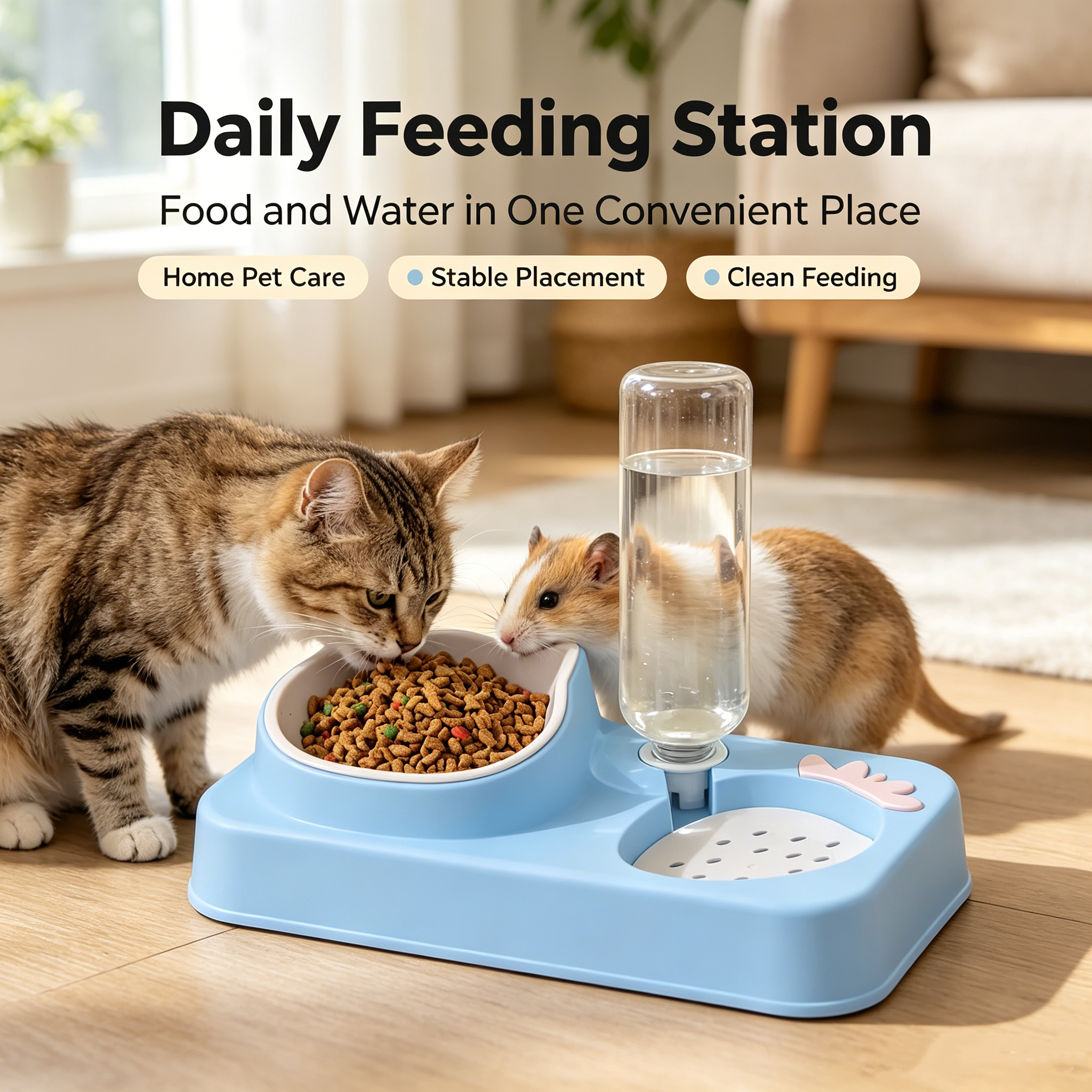 ROADREIGN - Gamelle double en forme de chat avec distributeur d'eau automatique | Base stable et facile à nettoyer pour chats d'intérieur et petits chiens 4