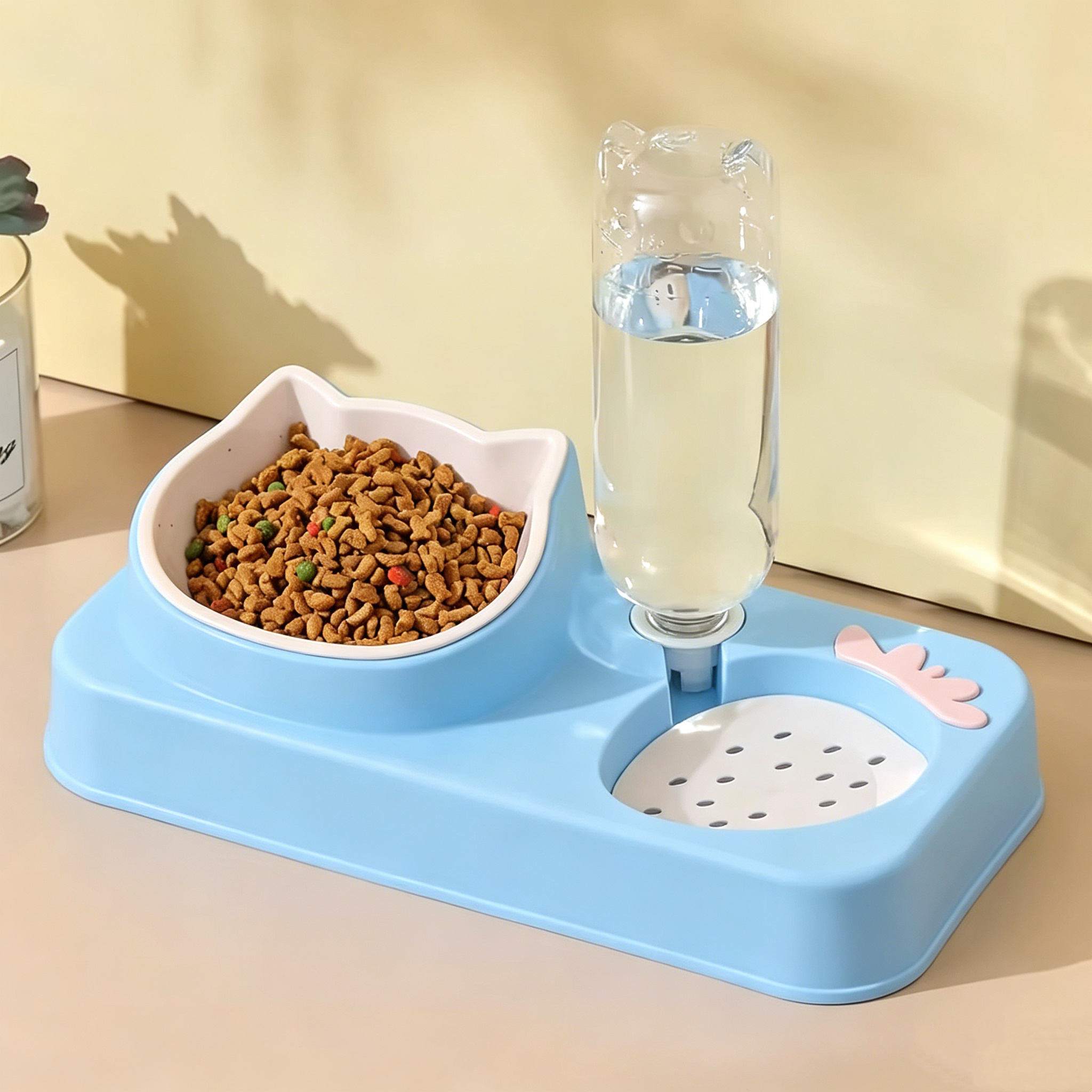 ROADREIGN - Gamelle double en forme de chat avec distributeur d'eau automatique | Base stable et facile à nettoyer pour chats d'intérieur et petits chiens 5