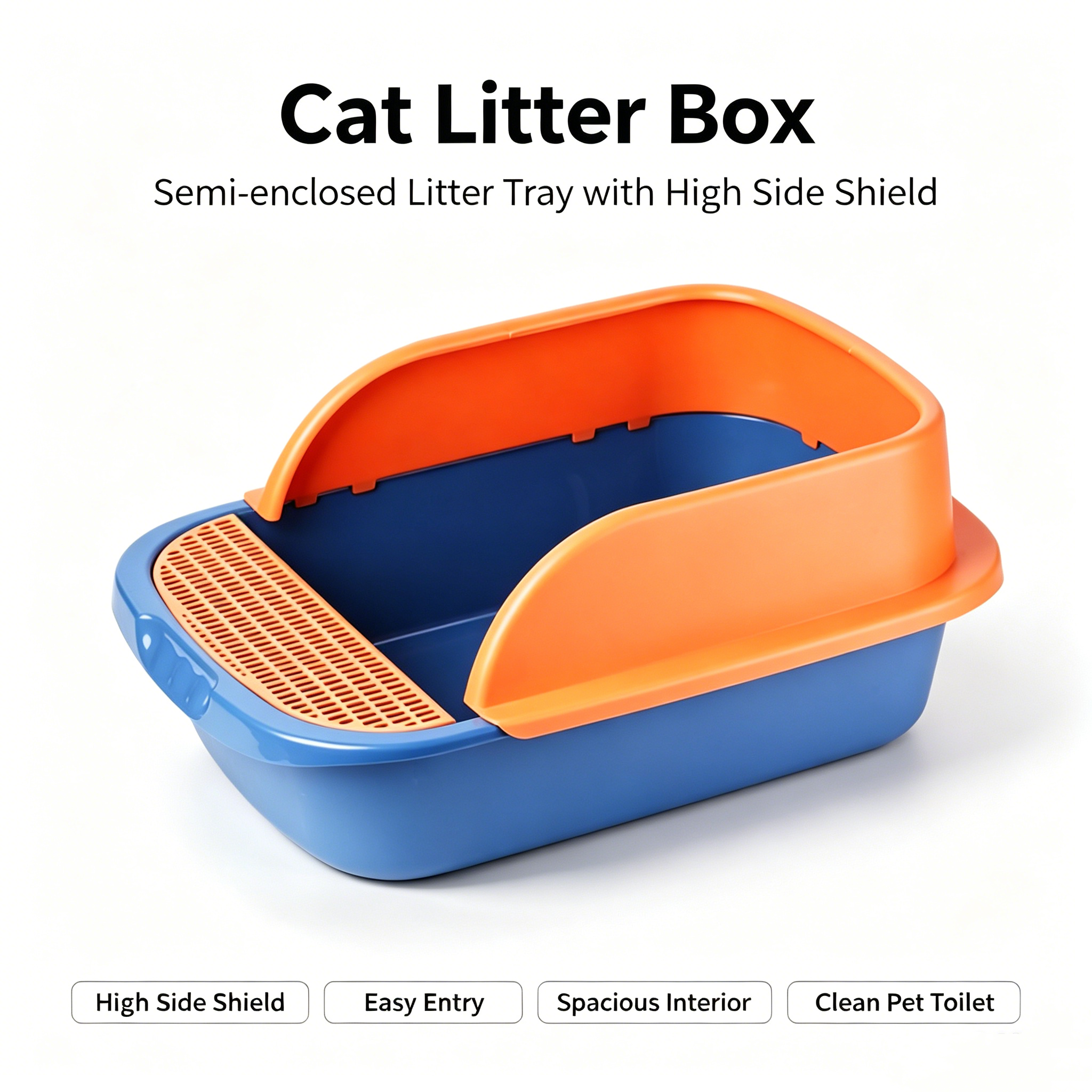 ROADREIGN Premium verdikte kunststof halfgesloten kattenbak | Grote, ruime, spatbestendige kattenbak met hoge rand, gemakkelijk schoon te maken, geschikt voor alle binnenkatten 1