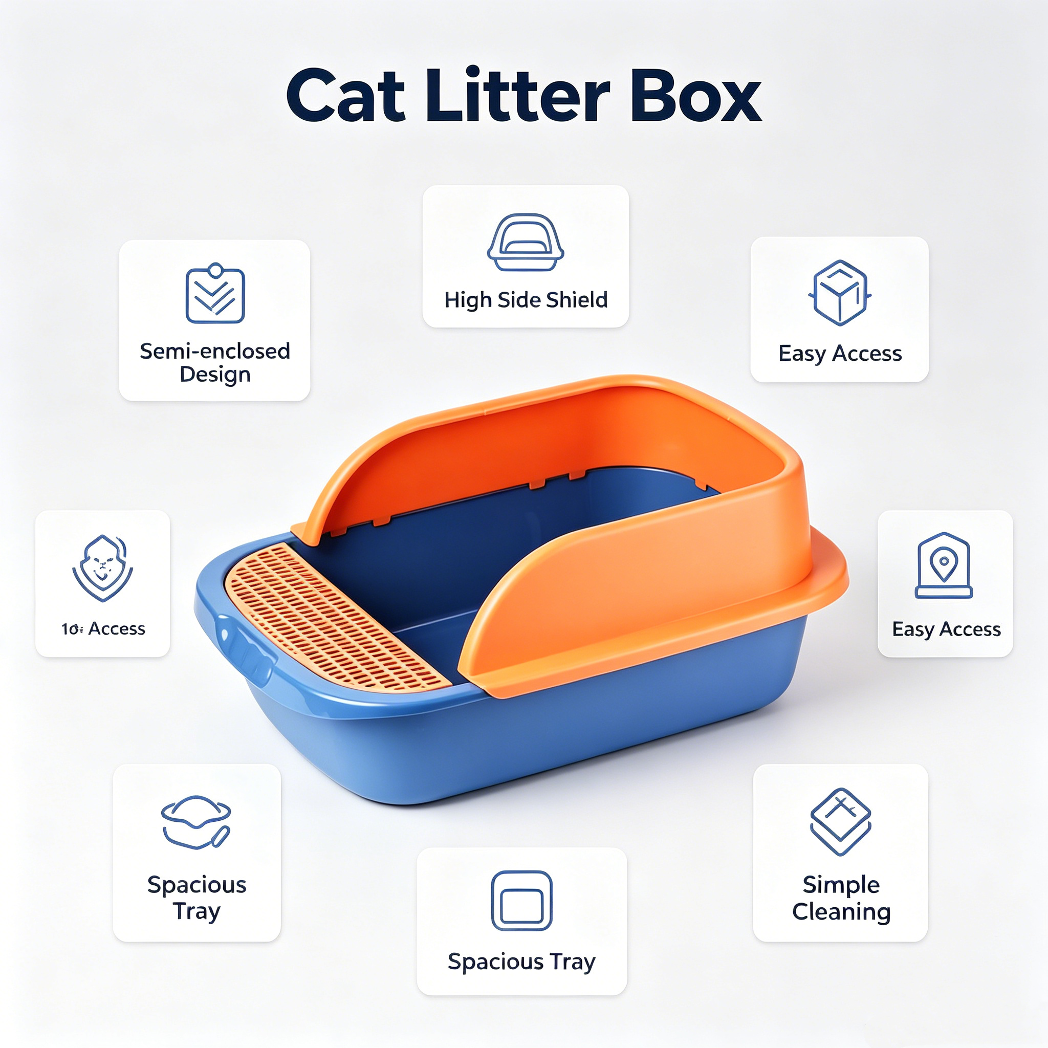 ROADREIGN Premium verdikte kunststof halfgesloten kattenbak | Grote, ruime, spatbestendige kattenbak met hoge rand, gemakkelijk schoon te maken, geschikt voor alle binnenkatten 3