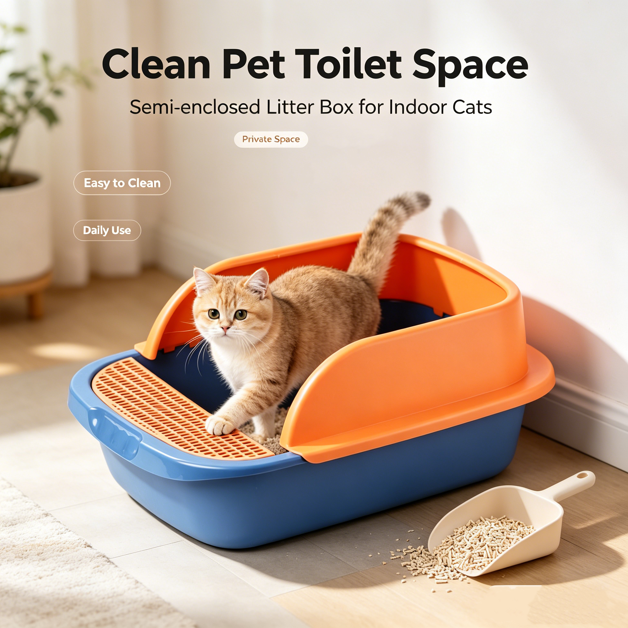 ROADREIGN Premium verdikte kunststof halfgesloten kattenbak | Grote, ruime, spatbestendige kattenbak met hoge rand, gemakkelijk schoon te maken, geschikt voor alle binnenkatten 4