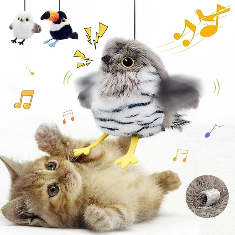 ROADREIGN - Jouet interactif rechargeable haut de gamme pour animaux de compagnie : oiseau battant des ailes | Son réaliste de gazouillis, peluche douce pour enrichir le quotidien des chats et chiots. 3