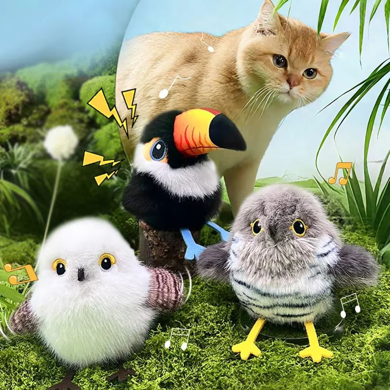ROADREIGN - Jouet interactif rechargeable haut de gamme pour animaux de compagnie : oiseau battant des ailes | Son réaliste de gazouillis, peluche douce pour enrichir le quotidien des chats et chiots. 4