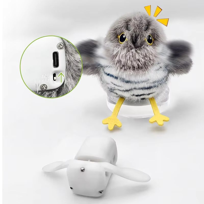 ROADREIGN - Jouet interactif rechargeable haut de gamme pour animaux de compagnie : oiseau battant des ailes | Son réaliste de gazouillis, peluche douce pour enrichir le quotidien des chats et chiots. 5