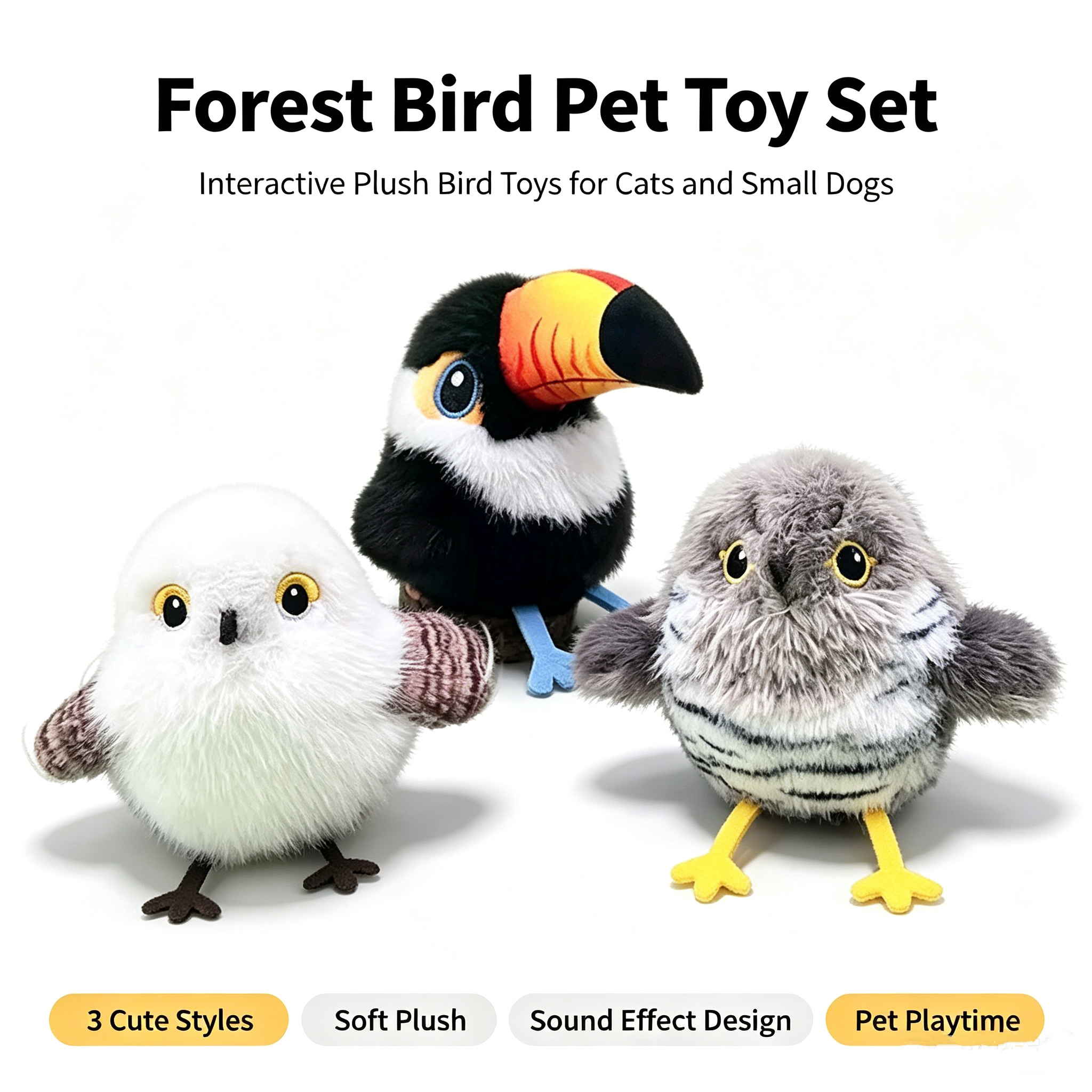 ROADREIGN - Jouet interactif rechargeable haut de gamme pour animaux de compagnie : oiseau battant des ailes | Son réaliste de gazouillis, peluche douce pour enrichir le quotidien des chats et chiots. 1