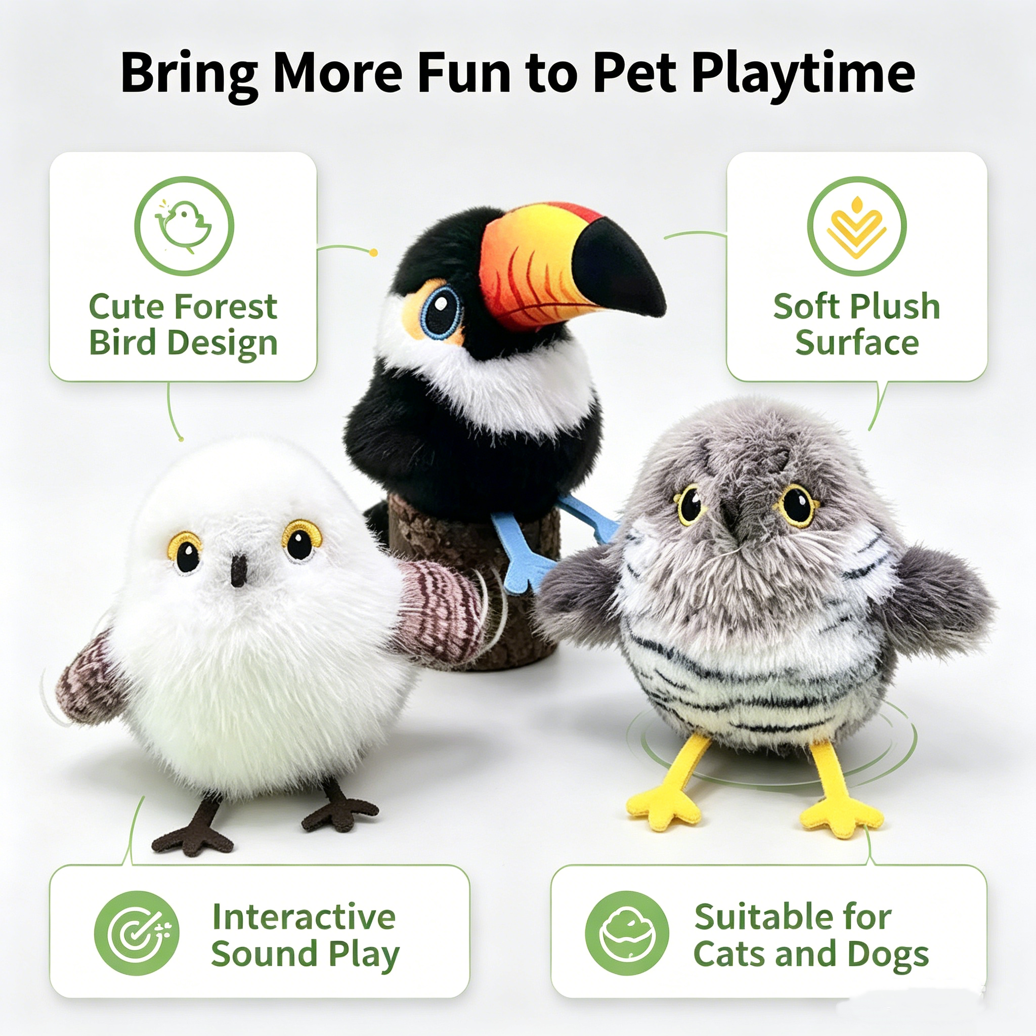 ROADREIGN - Jouet interactif rechargeable haut de gamme pour animaux de compagnie : oiseau battant des ailes | Son réaliste de gazouillis, peluche douce pour enrichir le quotidien des chats et chiots. 2