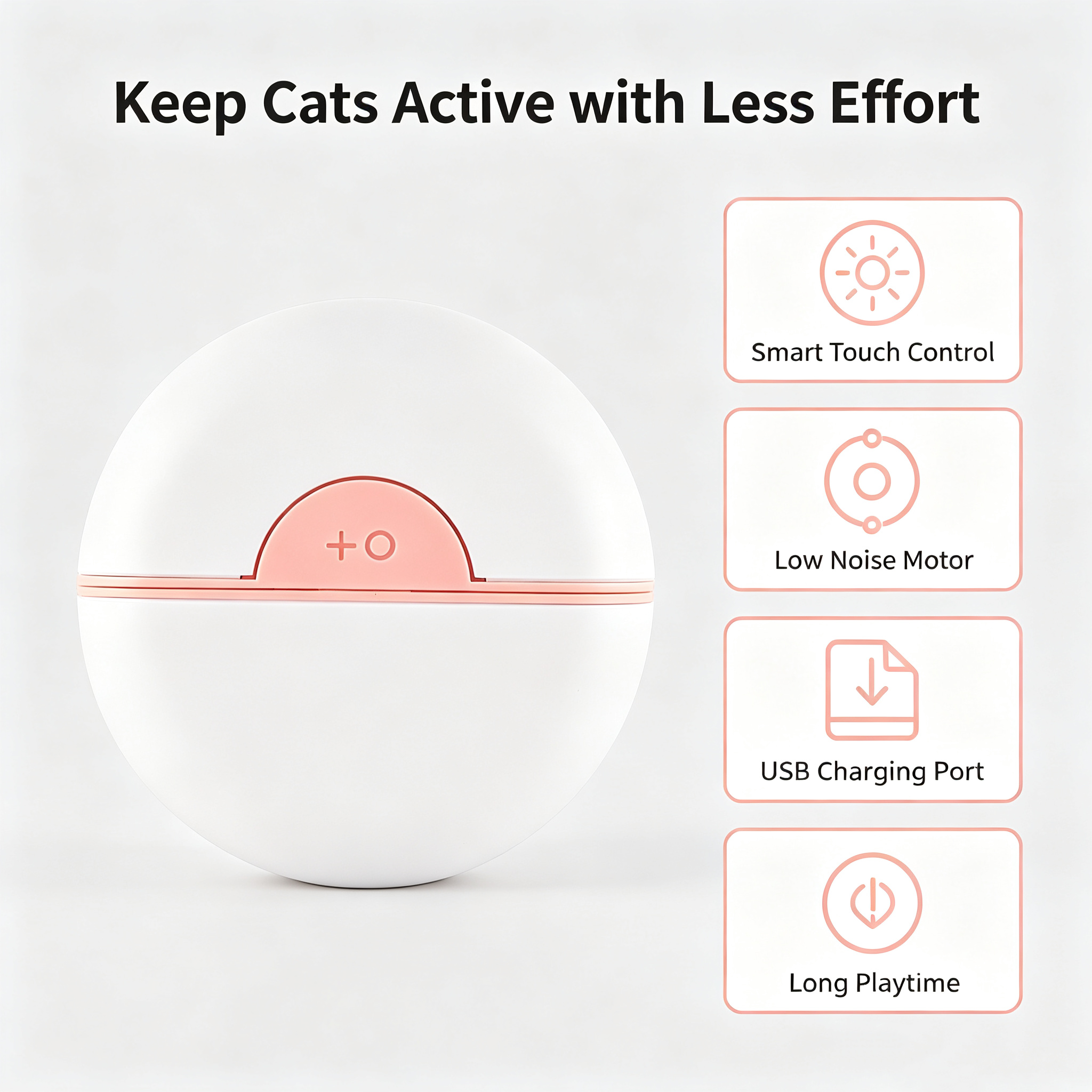 ROADREIGN - Balle rotative intelligente et automatique rechargeable par USB pour chat | Jouet d'exercice silencieux, interactif et autonome pour chatons et chats adultes d'intérieur 2