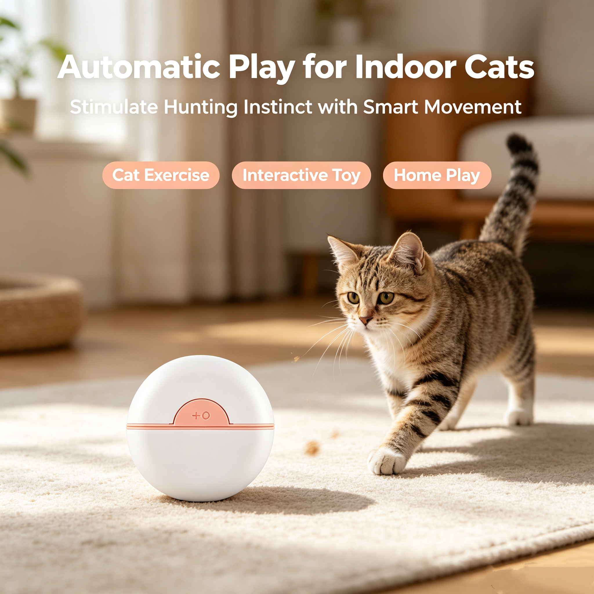 ROADREIGN - Balle rotative intelligente et automatique rechargeable par USB pour chat | Jouet d'exercice silencieux, interactif et autonome pour chatons et chats adultes d'intérieur 9