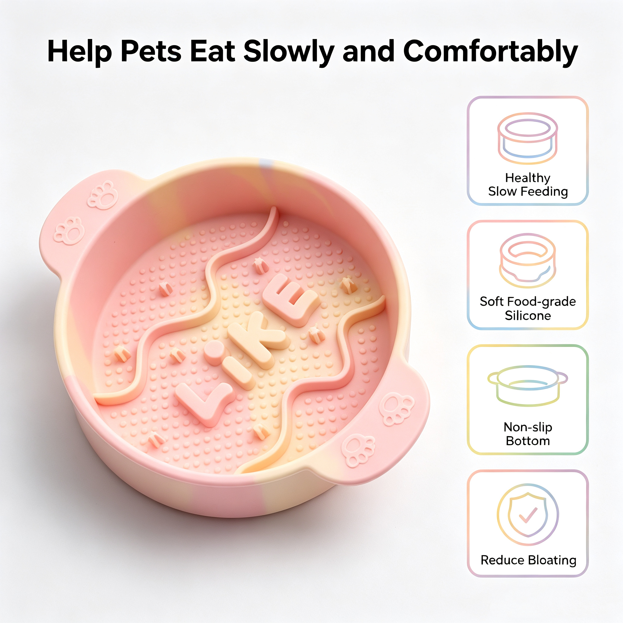 ROADREIGN - Gamelle anti-glouton en silicone pastel dégradé | Plateau antidérapant anti-glouton pour petits chiens et chats d'intérieur 2