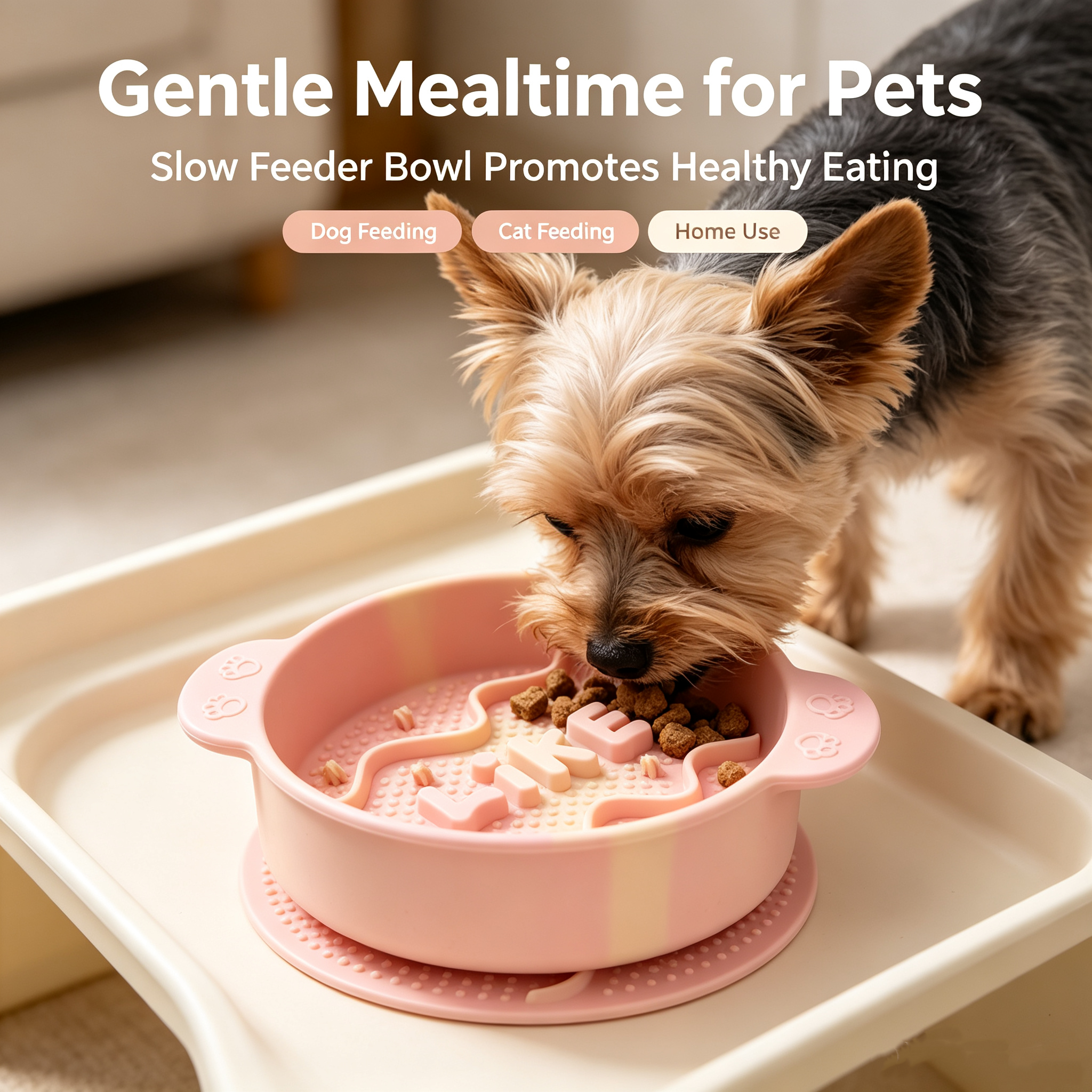 ROADREIGN - Gamelle anti-glouton en silicone pastel dégradé | Plateau antidérapant anti-glouton pour petits chiens et chats d'intérieur 4