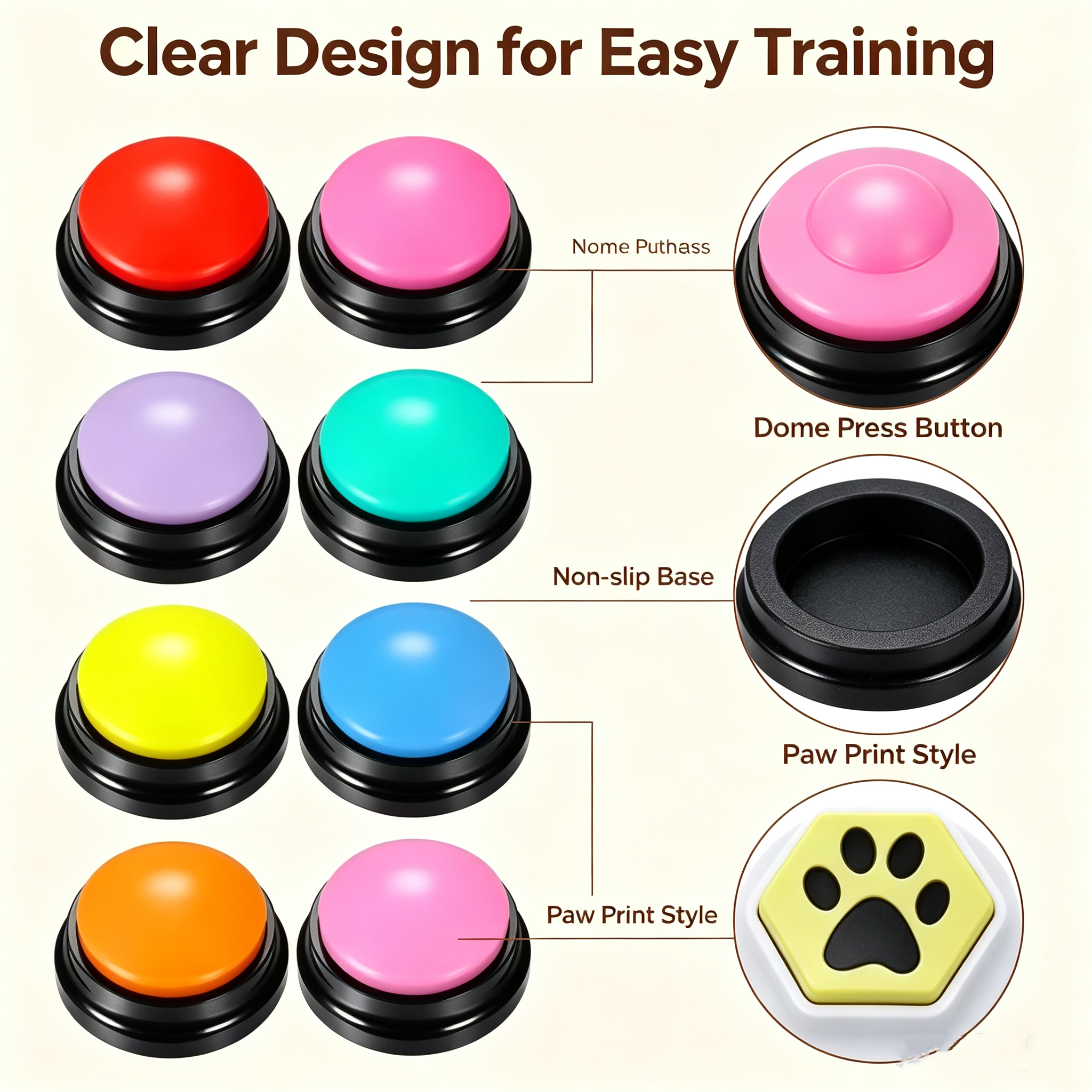 ROADREIGN-Recordable Voice Pet Training Buttons Set | Color Coded Talking Buzzers Easy Press Interactive Communication Toy for Dogs & Cats 2
