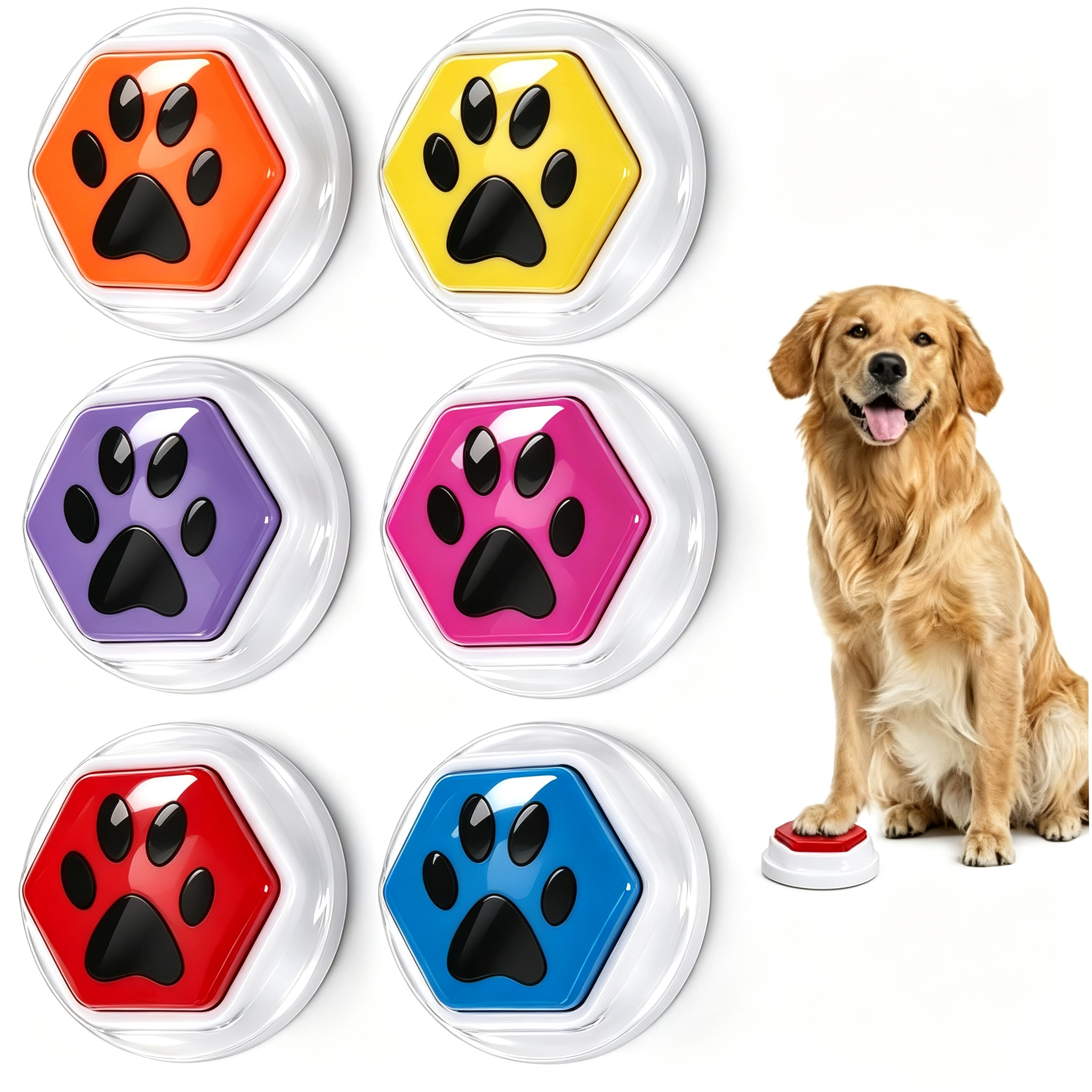 ROADREIGN-Recordable Voice Pet Training Buttons Set | Color Coded Talking Buzzers Easy Press Interactive Communication Toy for Dogs & Cats 4