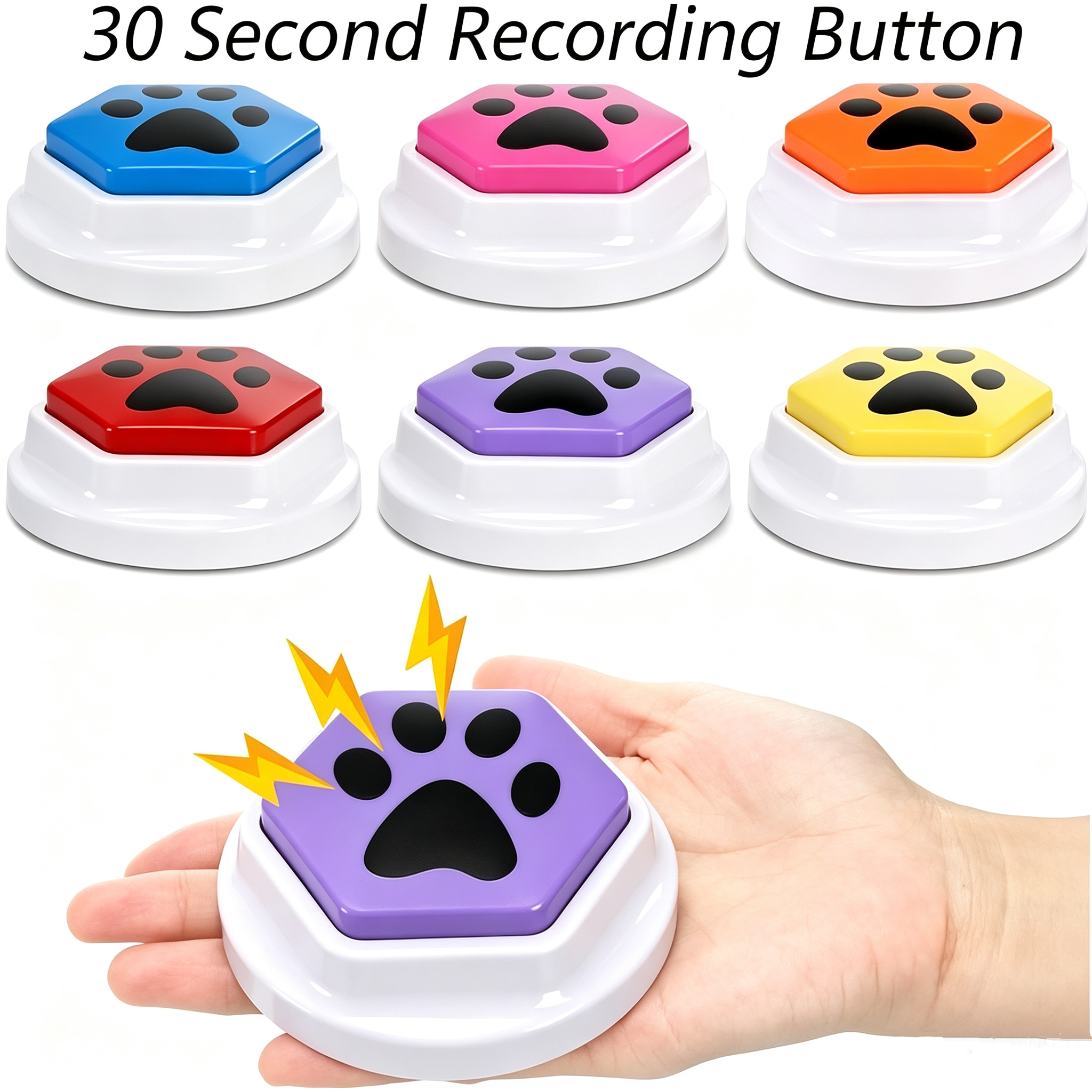 ROADREIGN-Recordable Voice Pet Training Buttons Set | Color Coded Talking Buzzers Easy Press Interactive Communication Toy for Dogs & Cats 5