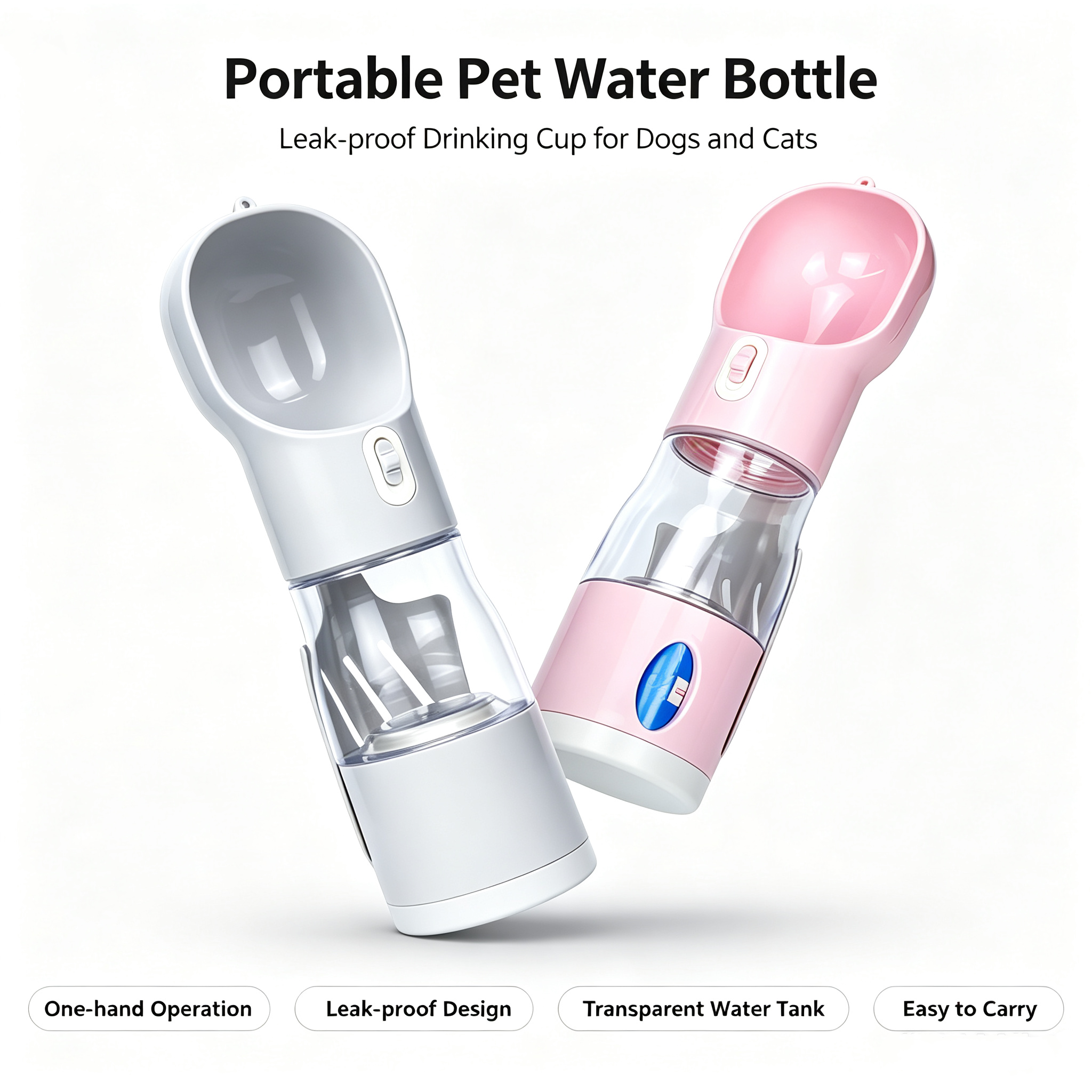 Roadreign 4-in-1 draagbare waterfles voor honden met voerbak en poepschepje | Lekvrije reisdrinkfles voor honden en katten 1