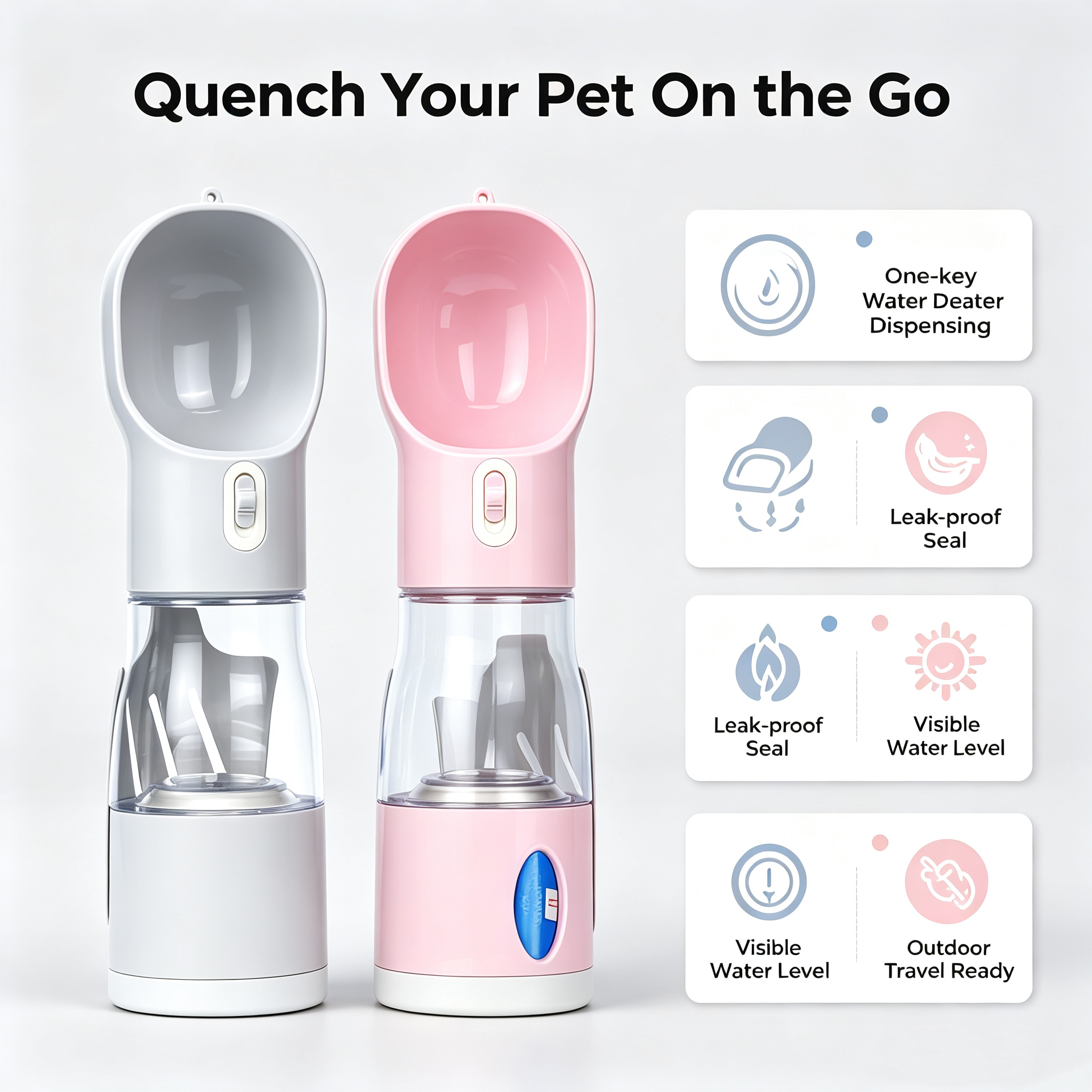 Roadreign 4-in-1 draagbare waterfles voor honden met voerbak en poepschepje | Lekvrije reisdrinkfles voor honden en katten 2