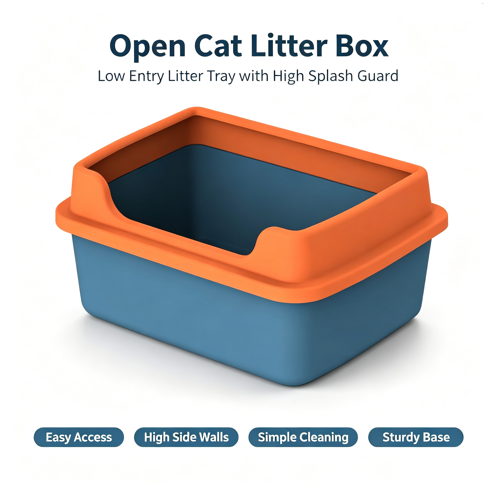 ROADREIGN-The Half-Wall Litter Box — A Sculptural Open Tray with Low Front Access & Three High Sides for Odor and Scatter Control 1