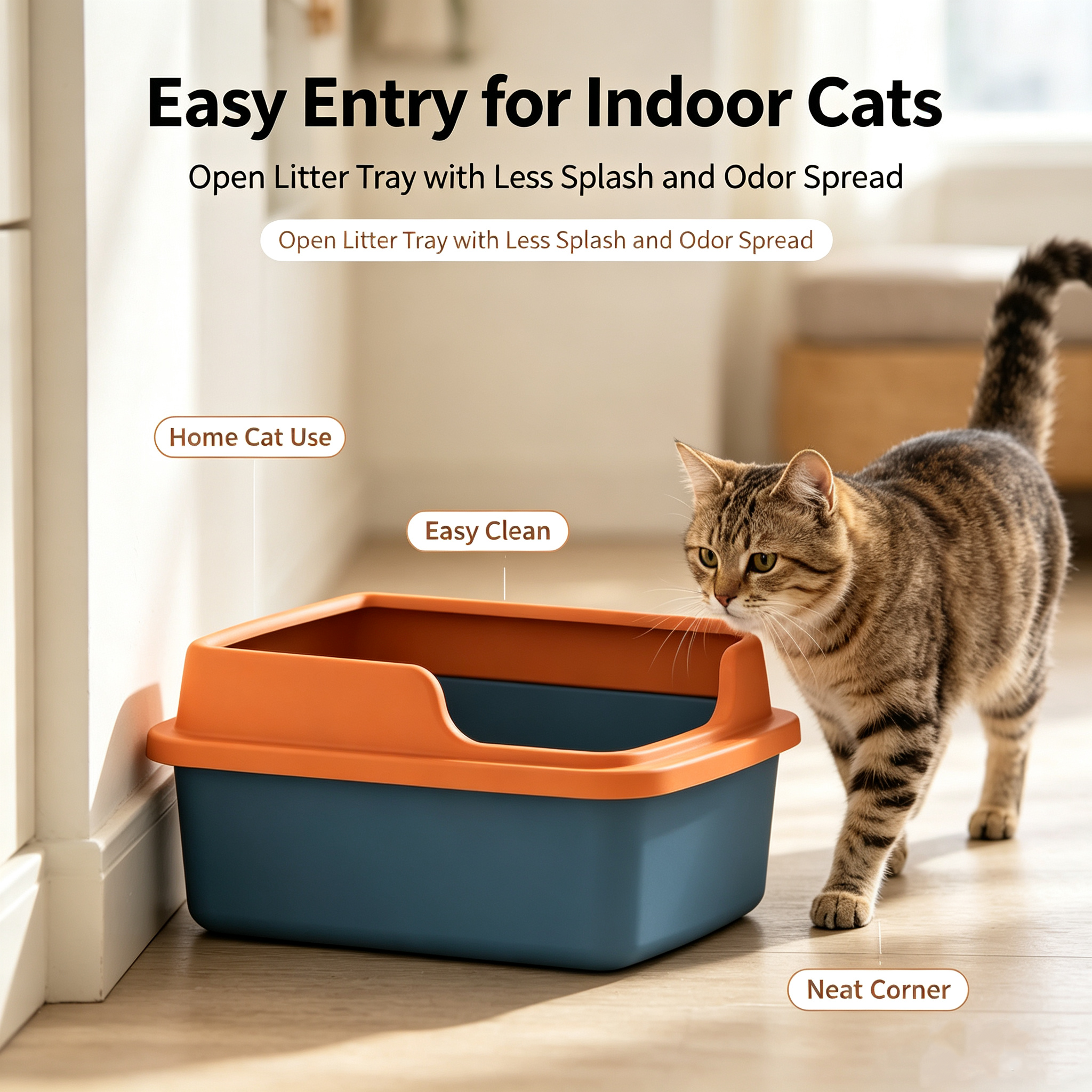 ROADREIGN-The Half-Wall Litter Box — A Sculptural Open Tray with Low Front Access & Three High Sides for Odor and Scatter Control 4