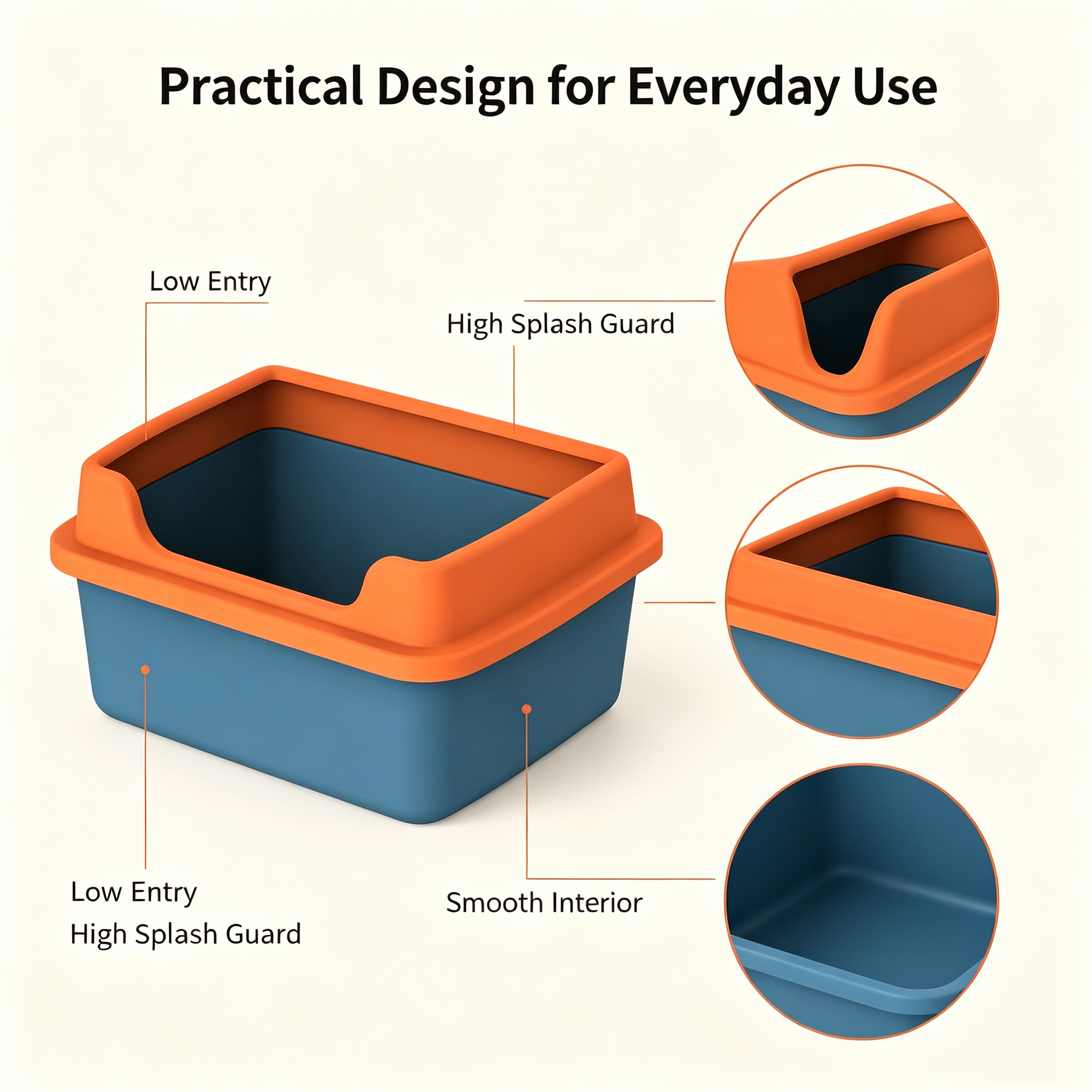 ROADREIGN-The Half-Wall Litter Box — A Sculptural Open Tray with Low Front Access & Three High Sides for Odor and Scatter Control 3
