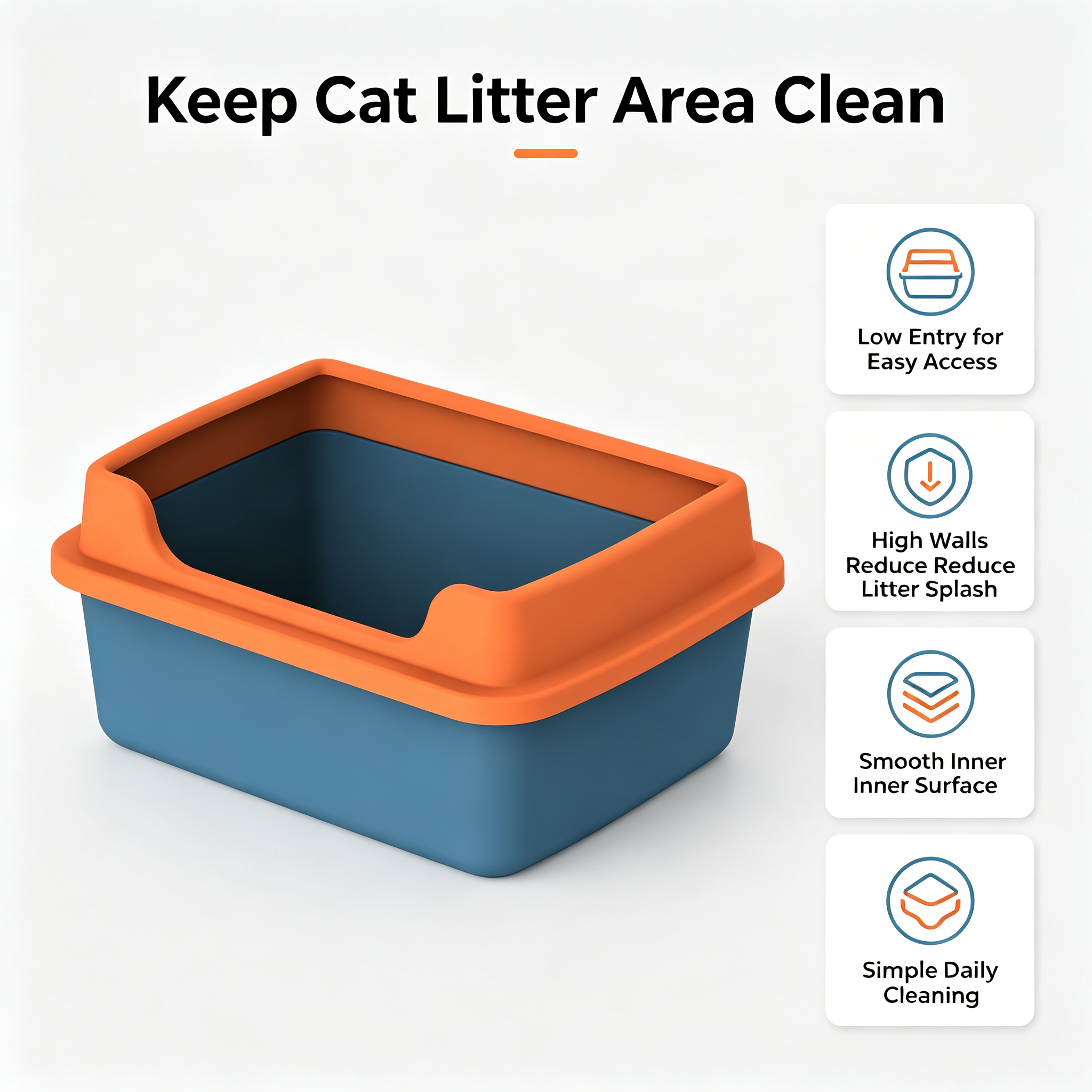 ROADREIGN-The Half-Wall Litter Box — A Sculptural Open Tray with Low Front Access & Three High Sides for Odor and Scatter Control 2