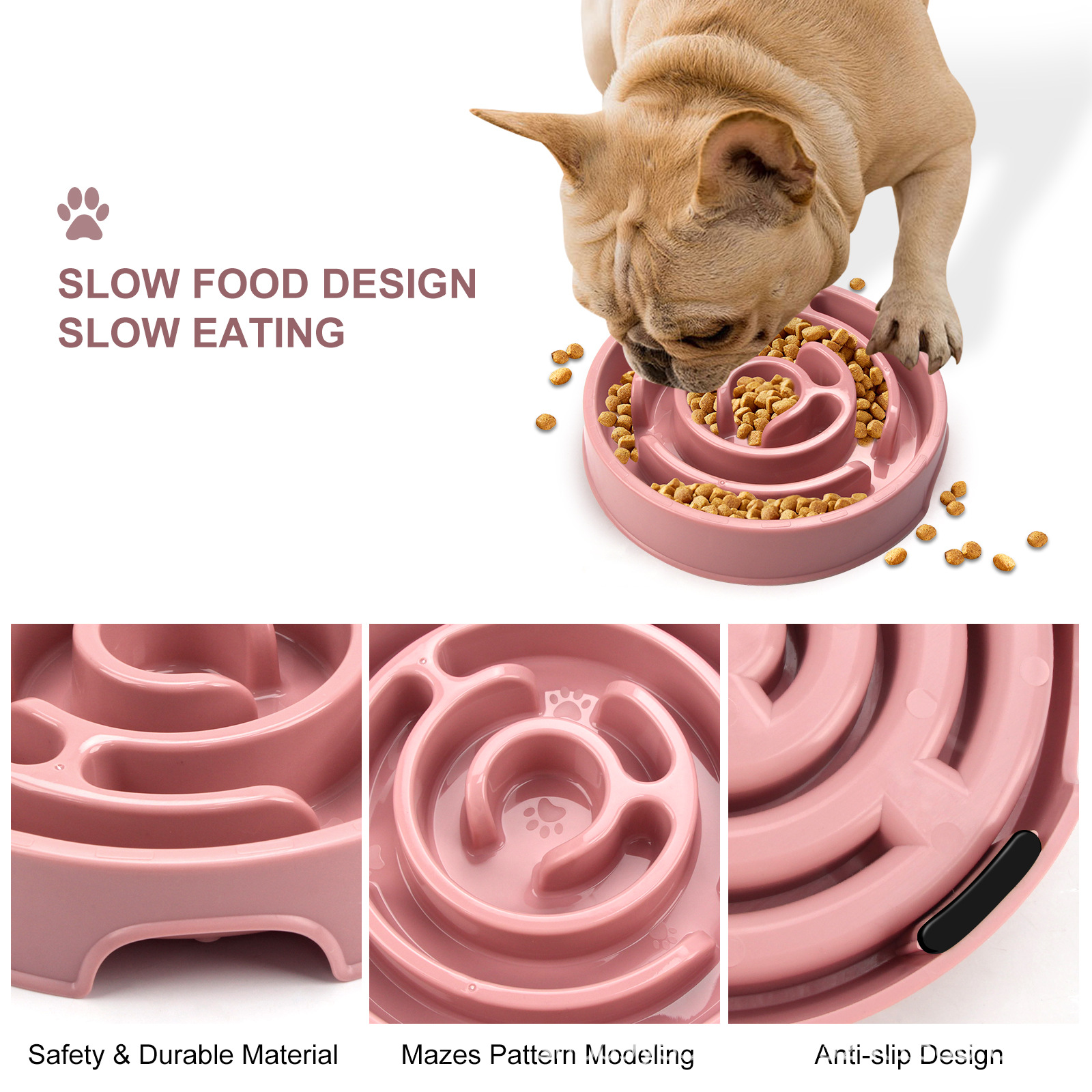ROADREIGN Slow Feeder Hondenvoerbak, Anti-verstikkingsdoolhofpatroon PP Huisdiervoerbak, 15x langzamer eten, Gepatenteerd ontwerp, 2 vormen, 3 kleuren 4