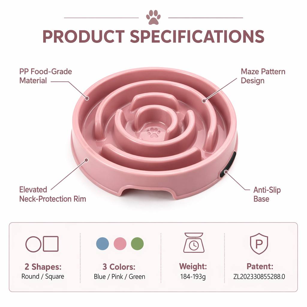 ROADREIGN Slow Feeder Hondenvoerbak, Anti-verstikkingsdoolhofpatroon PP Huisdiervoerbak, 15x langzamer eten, Gepatenteerd ontwerp, 2 vormen, 3 kleuren 5