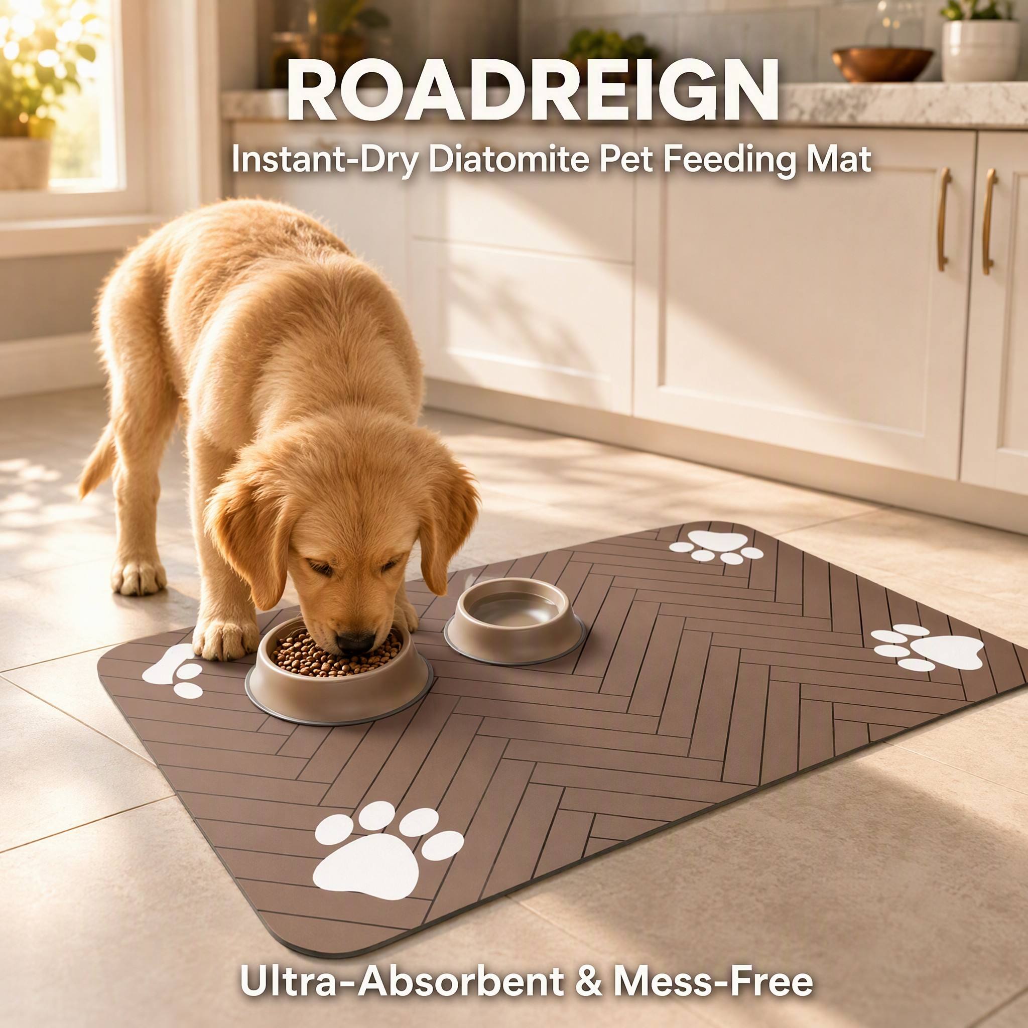 Tapis d'alimentation pour animaux de compagnie Roadreign en diatomite à séchage instantané – Tapis de table en pierre ultra-absorbant et sans dégâts 1