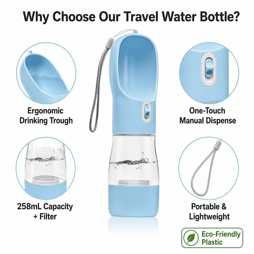 Portable Plastic Pet Water Bottle With Food Container For Dog Outdoor Travel And Walking 8