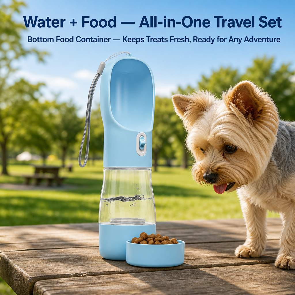 Portable Plastic Pet Water Bottle With Food Container For Dog Outdoor Travel And Walking 10