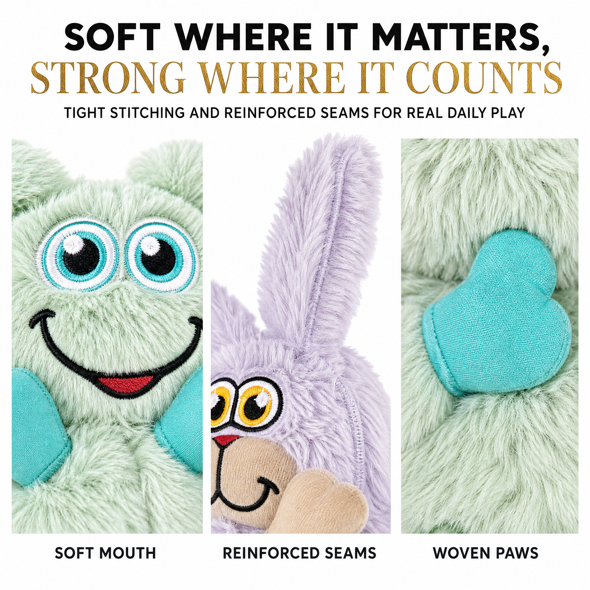 ROADREIGN™ Peluches con sonido para perros: juguetes masticables y para tirar con forma de animales de dibujos animados, con chirriador incorporado, cuerpo de vellón de conejo de doble textura y hocicos y patas resistentes tejidos, relleno de algodón PP elástico y costuras reforzadas. 7